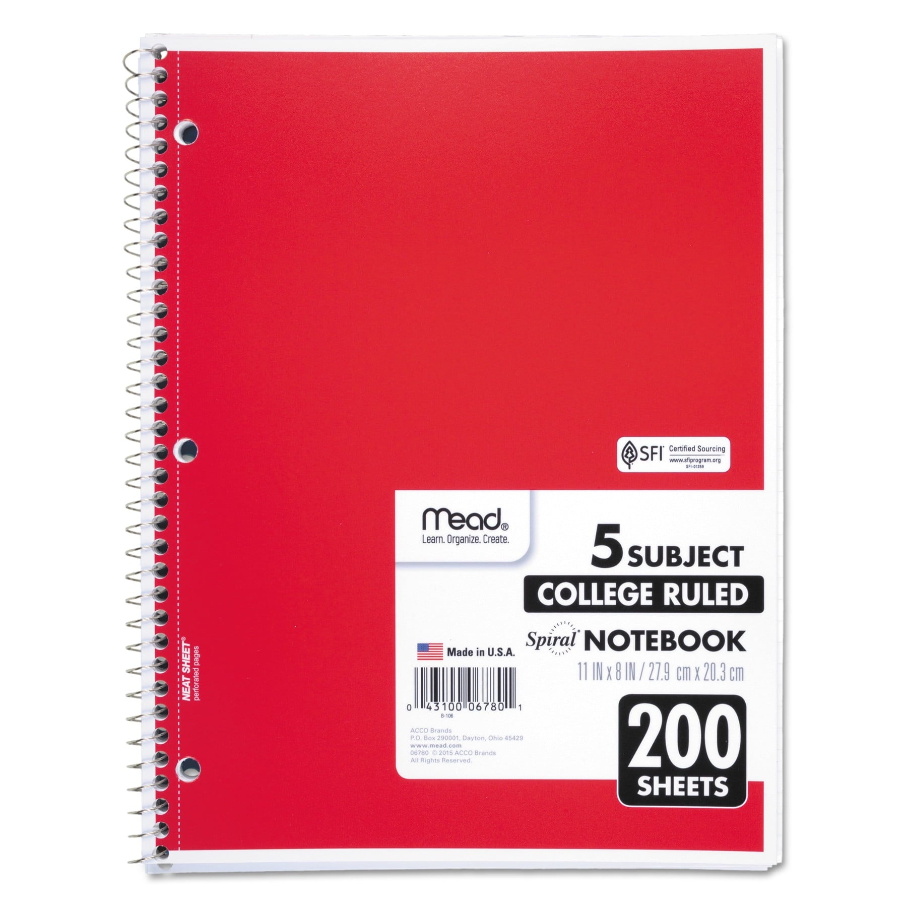 Spiral Notebook, 5 Subject, College Ruled, 200 Sheets, Assorted (06780) - Image 4
