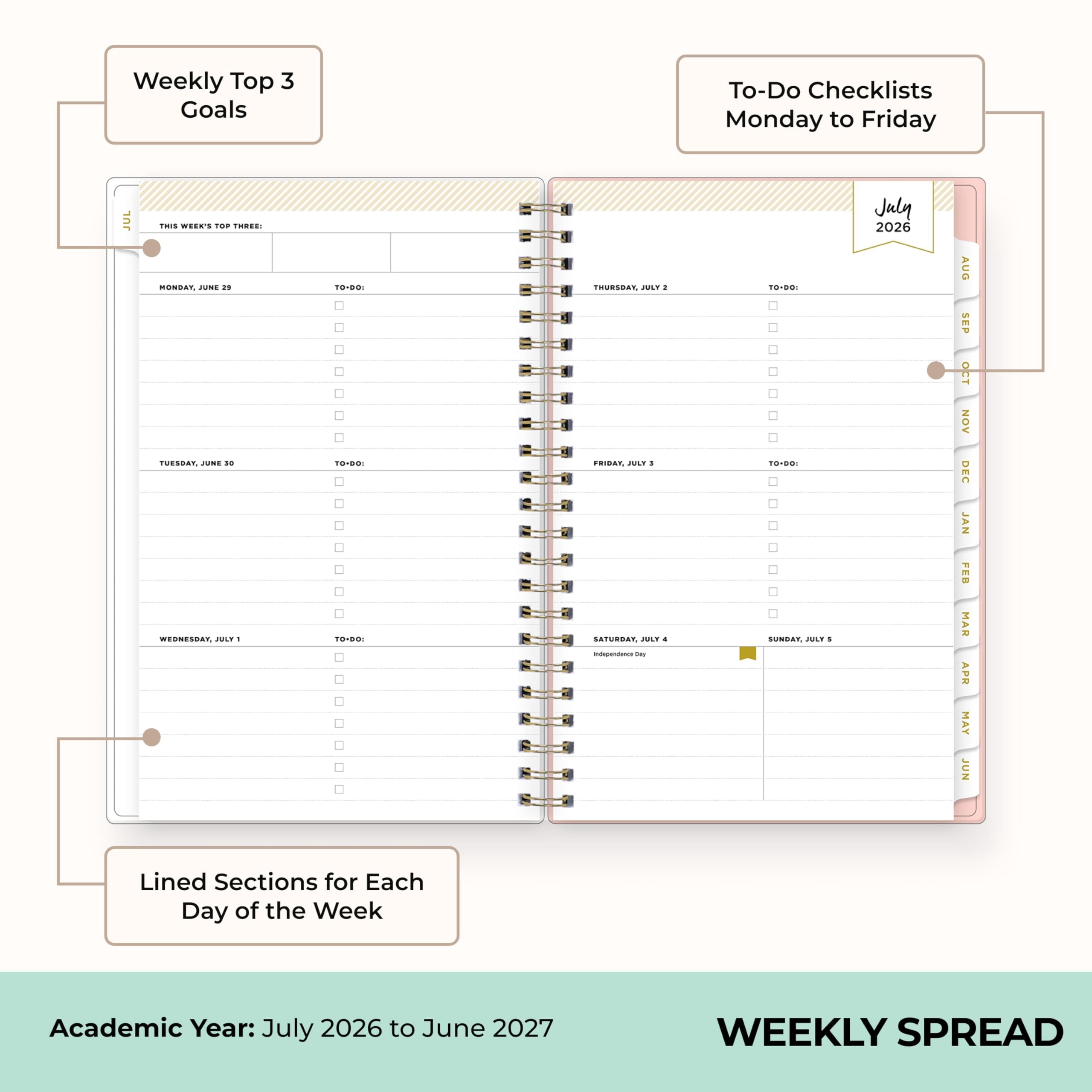 2026-2027 Weekly and Monthly Academic Year Planner Calendar, July 2026 - June 2027, 5" x 8", Flexible Cover, Wireboun... - Image 3