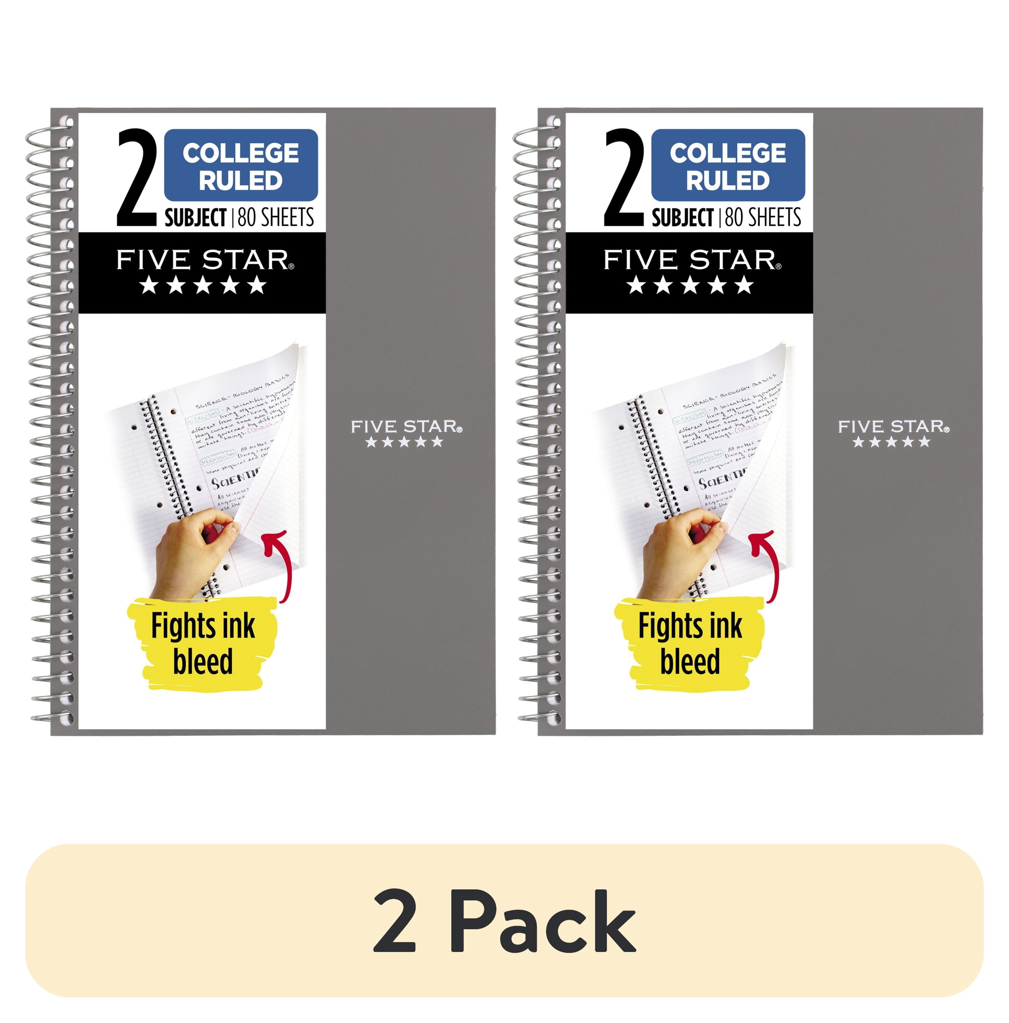 (2 pack) Five Star Spiral Notebook, 2 Subject, College Ruled, 6" x 9.5", Gray