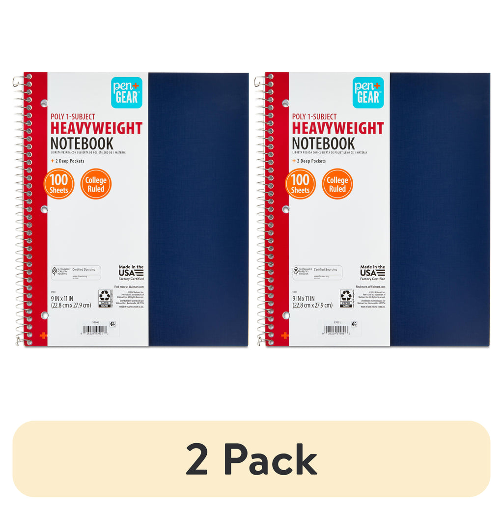 (2 pack) College Ruled 1-Subject Poly Notebook, Blue Sapphire, 9" x 11", 100 Sheets