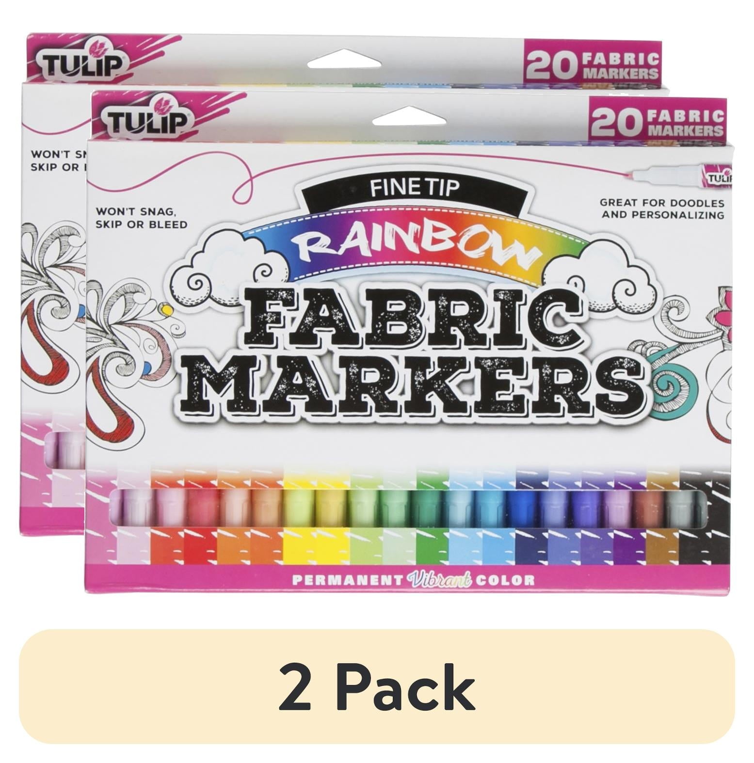 (2 pack) Fine Tip Fabric Markers 20-Pack – Rainbow Permanent Color Set for DIY Crafts, Clothing & Fabric Art