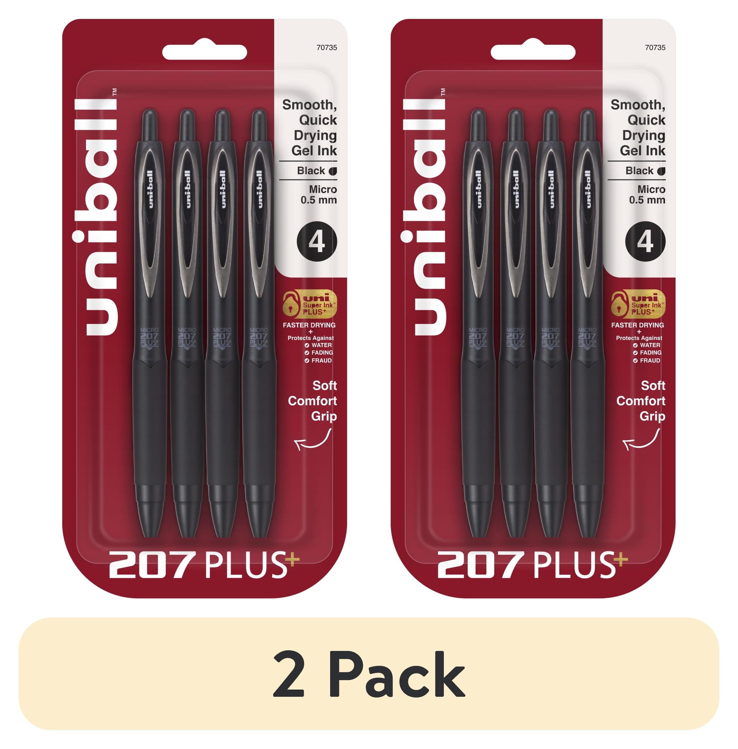 (2 pack) uniball™ 207 Plus+ Retractable Gel Pens, Micro Point (0.5mm), Black Barrel, Black Ink, 4 Pack