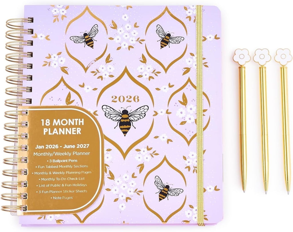 Votum 18 Month Hard Cover Planners/Calendars 10" x 10", January 2026 - June 2027 - Daily, Weekly & Monthly Organizer with Pens, Stickers, St