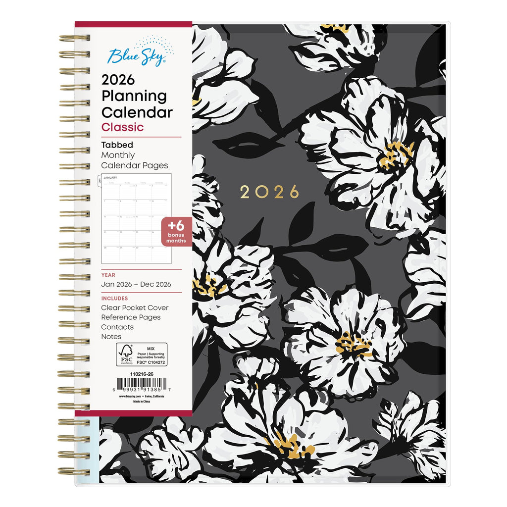 Blue Sky 2026 Monthly Planner Calendar, January 2026 - December 2026, 8" x 10", Clear Pocket Cover, Laminated Tabs, Durable Twin Wire Bindin
