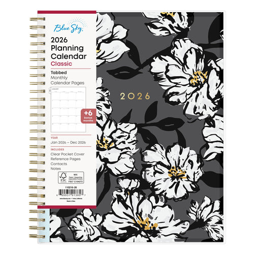 Blue Sky 2026 Monthly Planner Calendar, January 2026 - December 2026, 8" x 10", Clear Pocket Cover, Laminated Tabs, Durable Twin Wire Bindin