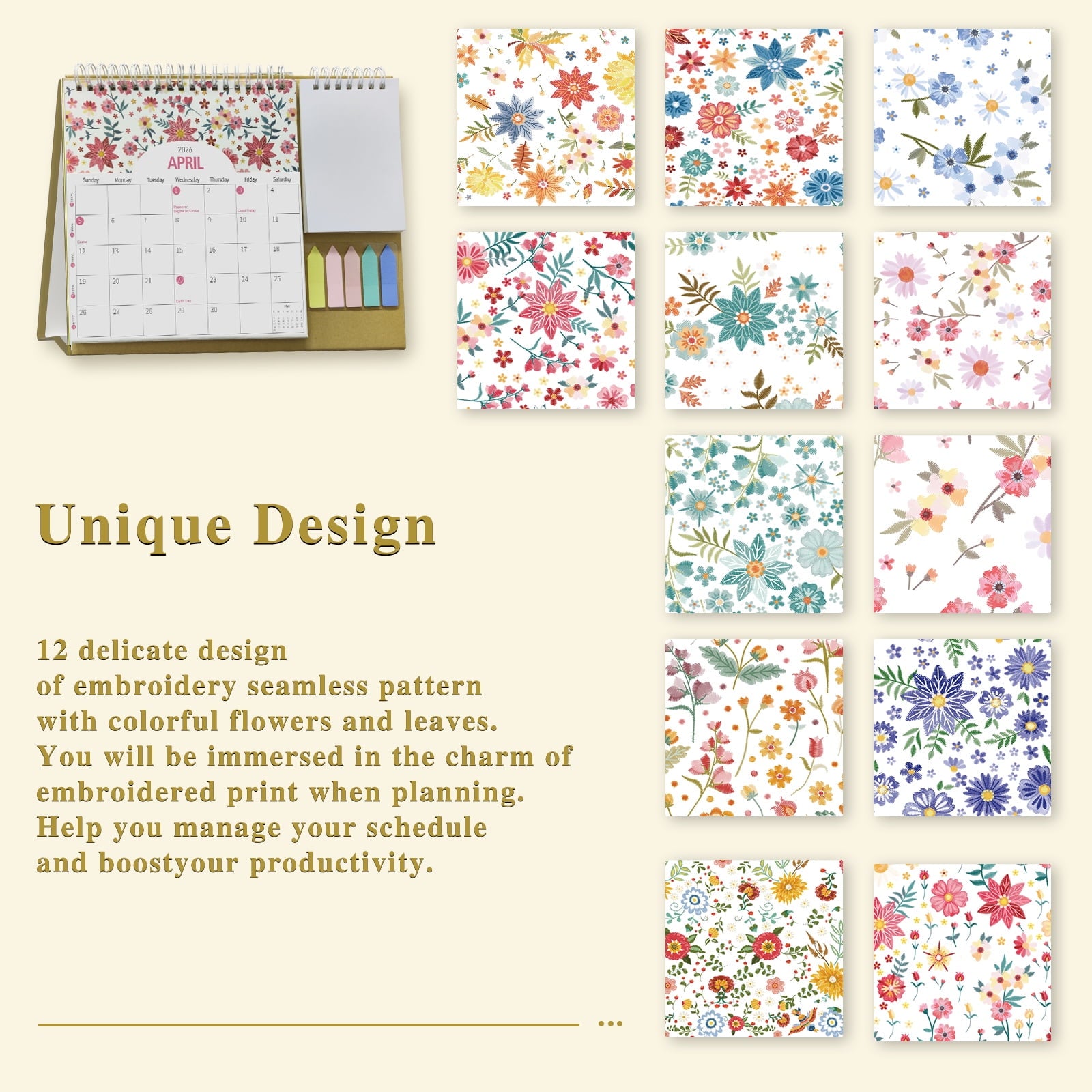 Small Desk Calendar 2026, Monthly Desktop Calendar with Pocket Folder, Jan. 2026 - Dec. 2026, 8" x 10", Standing Flip Calendar with To Do Li - Image 2