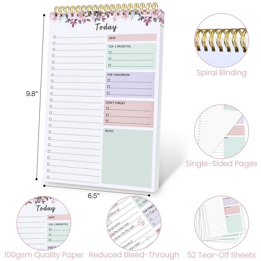 CICPAP Undated Daily To Do List Notepad, Time Management Goal Planner Notebook, Spiral Task Checklist Organizer, Priority Planner with Notes - Image 4
