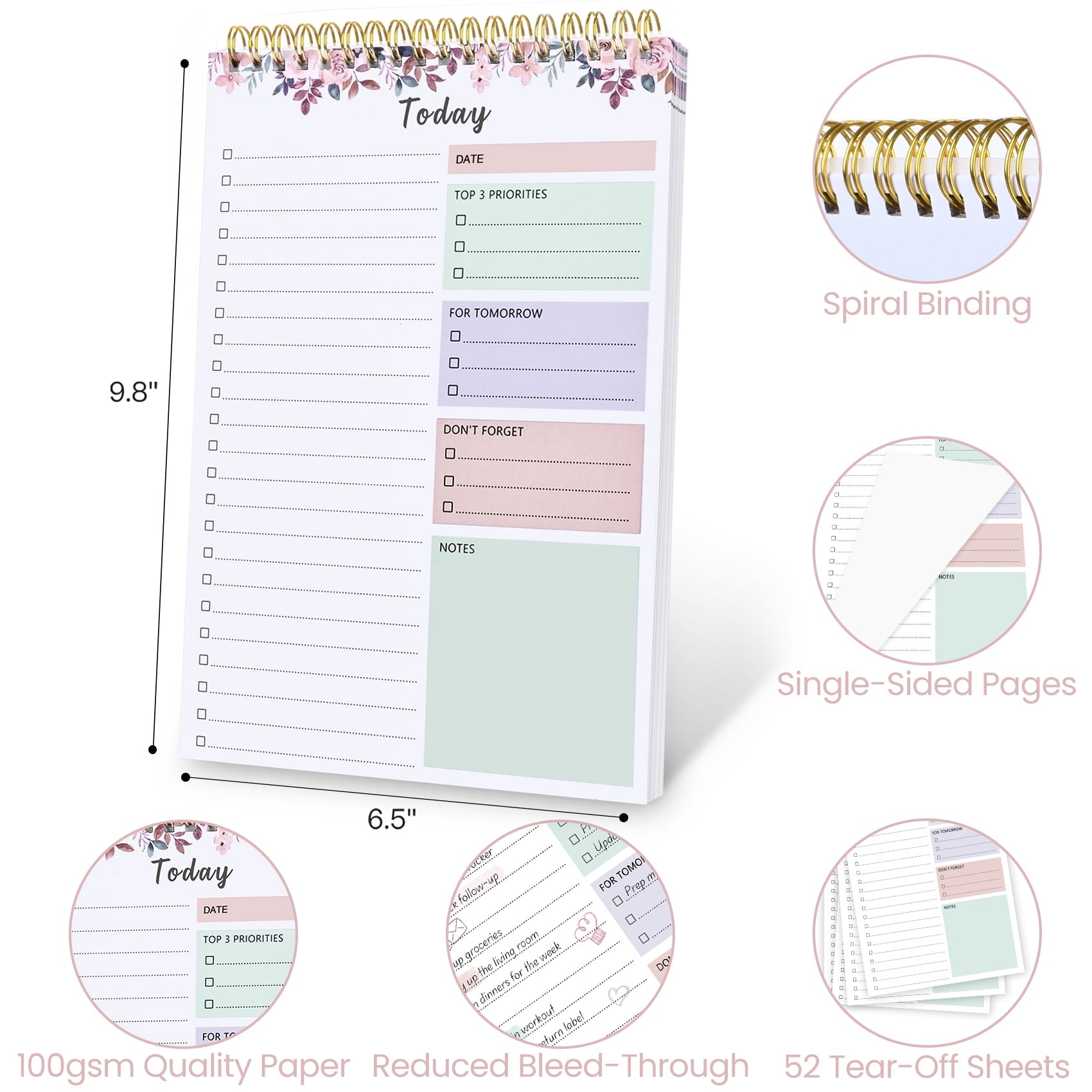 CICPAP Undated Daily To Do List Notepad, Time Management Goal Planner Notebook, Spiral Task Checklist Organizer, Priority Planner with Notes - Image 4