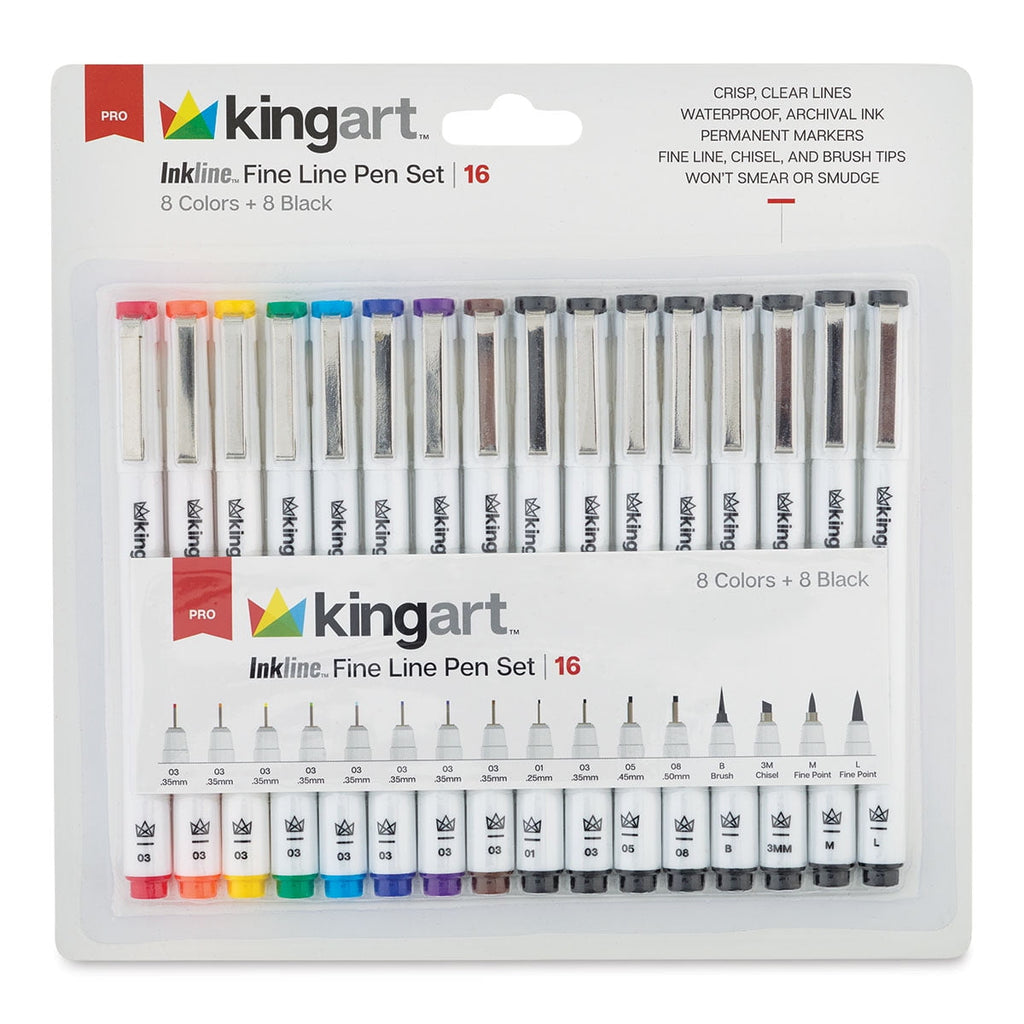 KINGART Inkline Fine Line Art & Graphic Pens, Archival Japanese Ink, Set of 16 Unique Nibs - Image 2