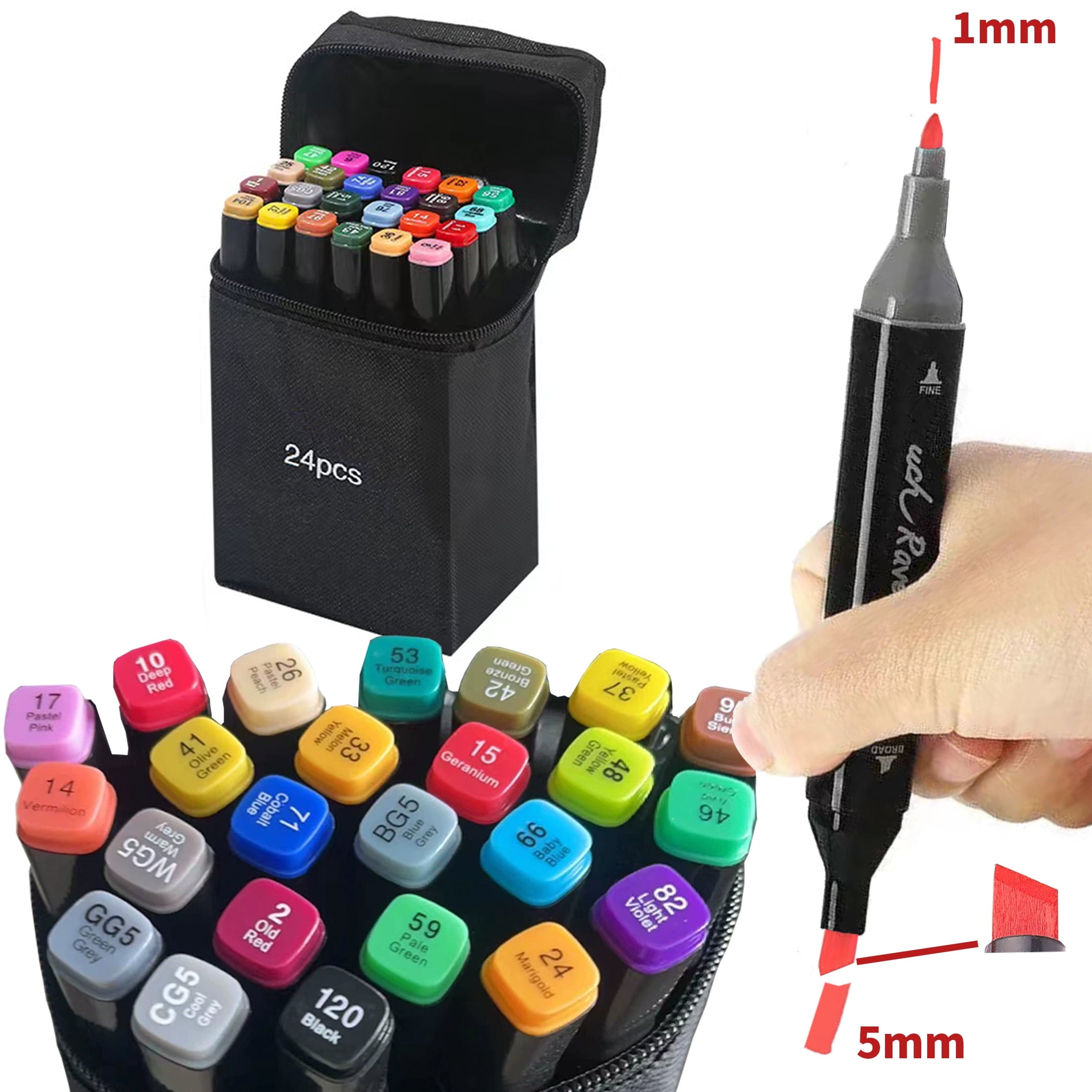 24 Colors Alcohol Markers Brush Tip Set ,Double Tip Paint Marker Pens for Adult Coloring Painting , Art Marker