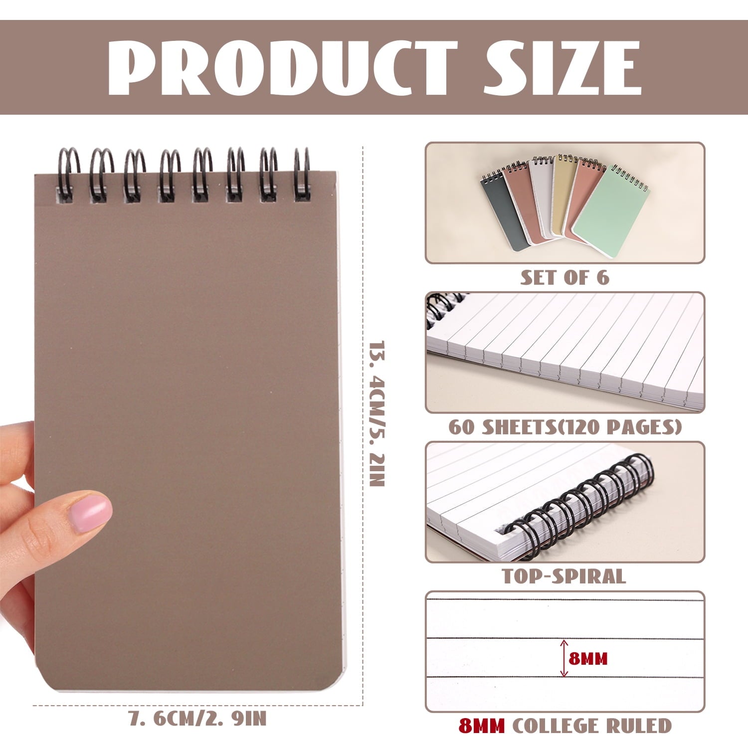 6 Pcs Small Lined Pocket Notebooks 3" x 5", Boho Mini Little Spiral Note book, Nursing Notepad, for Home Work, Office... - Image 2