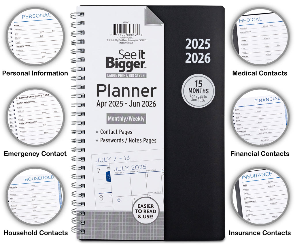 Monthly Weekly Planner Medium (6 x 8.5) Black, 15 month, Apr 2025-Jun 2026 - Image 2