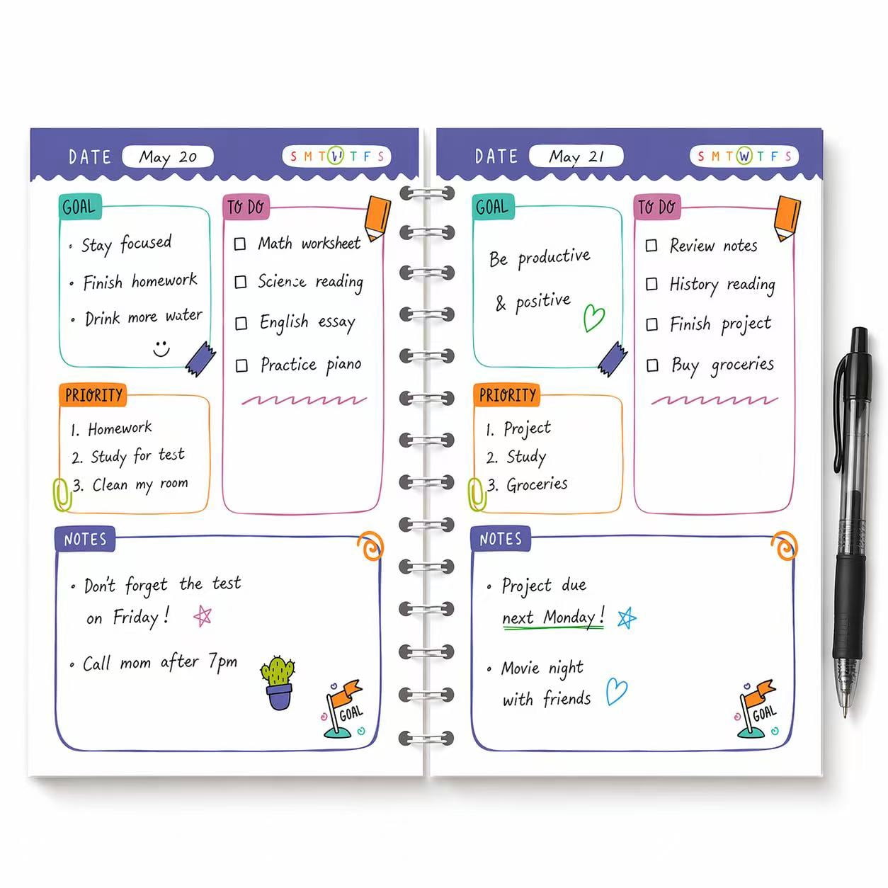 Aesthetic To Do Notebook with Stickers, Undated Daily Planner Organizer, Cute Productivity Journal for School Use, Student Planning Notebook - Image 3