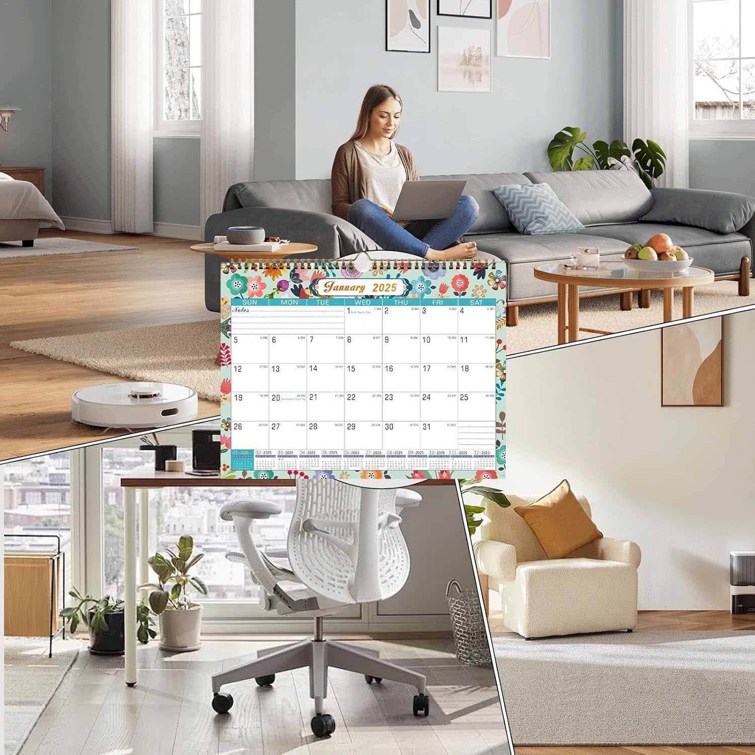 AGCAN 2025 Wall Calendar, 18 Months Daily Planner Agenda Monthly Planner for Home Office Classroom with 2 Pcs Planner Sticker, Runs From Jan - Image 6
