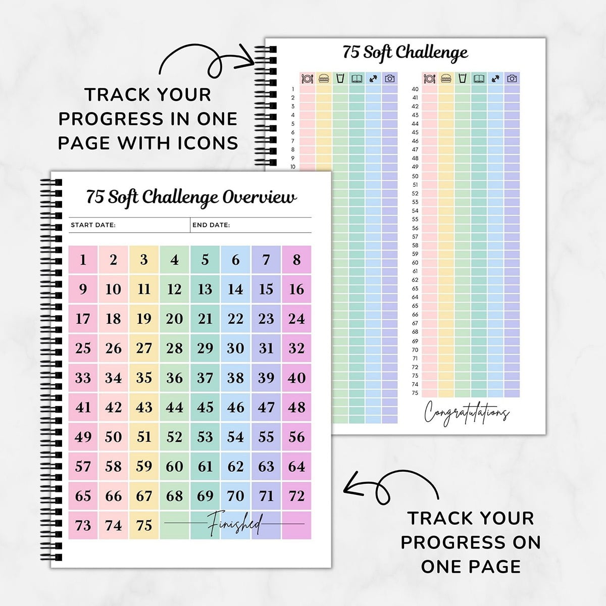 75-Day Planner Notebook, 75 Easy Target Tracker Journal – Editable Spiral Organizer Notepad with Weekly & Monthly Cal... - Image 5