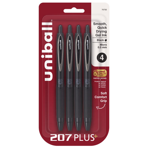 (2 pack) uniball™ 207 Plus+ Retractable Gel Pens, Micro Point (0.5mm), Black Barrel, Black Ink, 4 Pack - Image 2