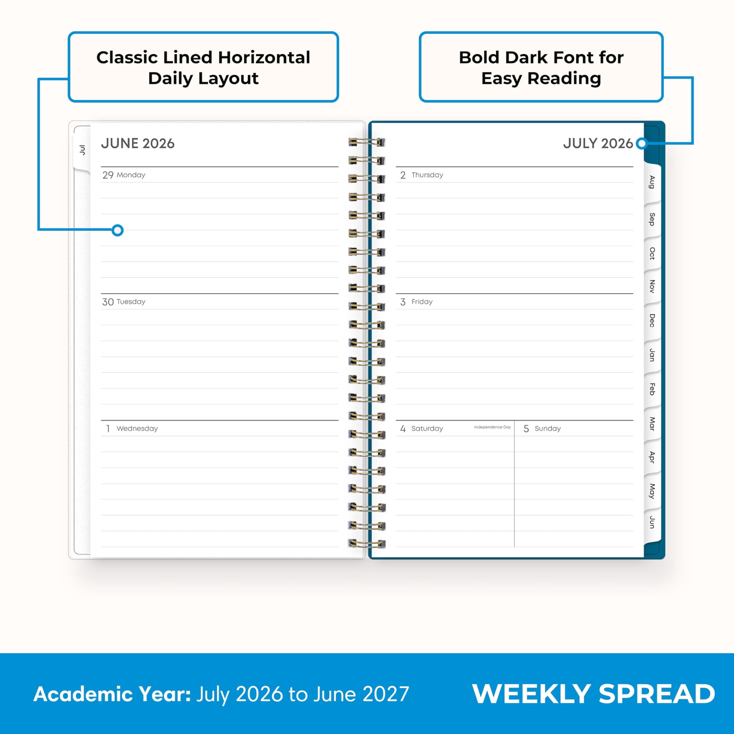 2026-2027 Weekly and Monthly Academic Year Planner Calendar, July 2026 - June 2027, 5" x 8", Flexible Cover, Wireboun... - Image 3