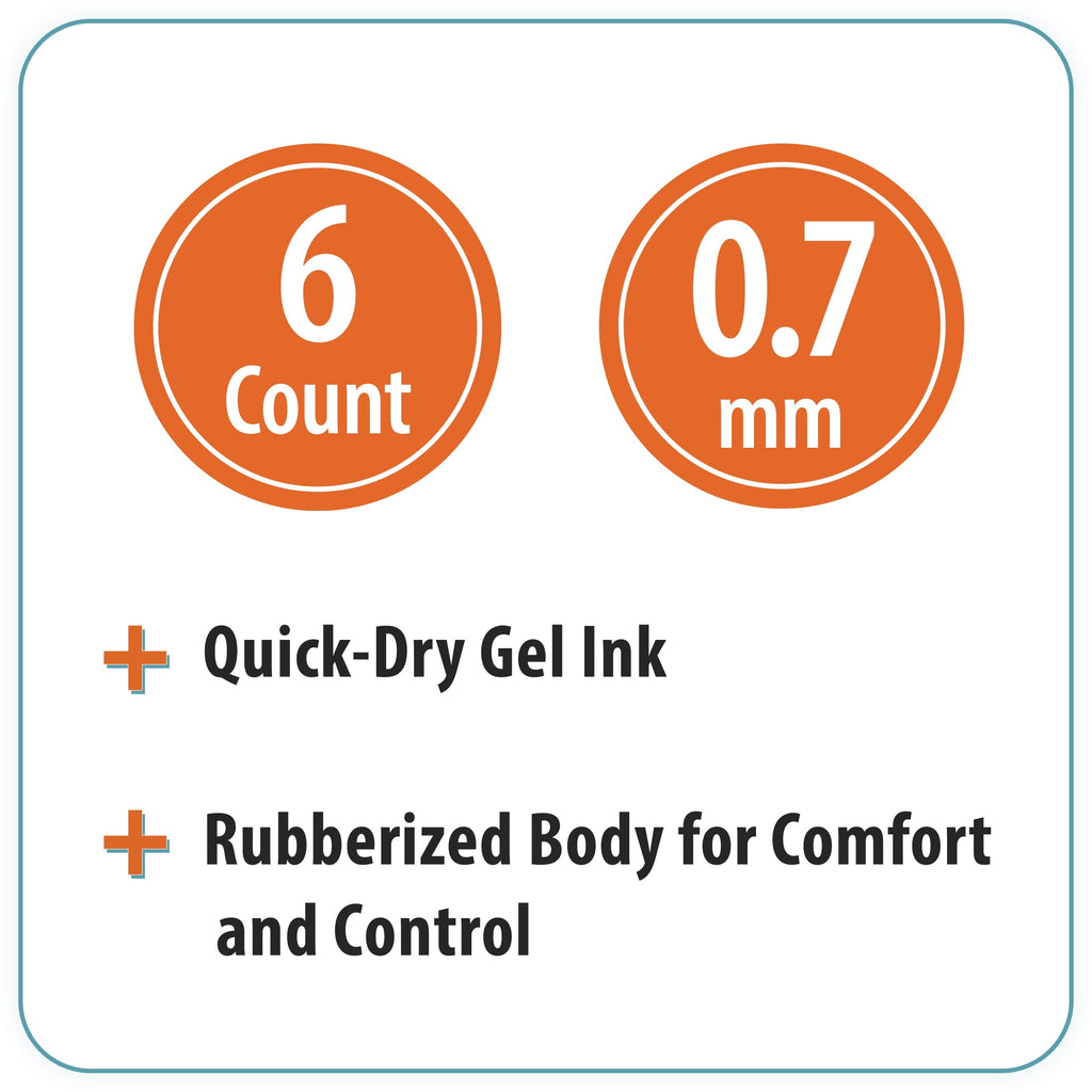 Retractable Gel Ink Pens, Medium Point, 0.7mm, Black, 6 Count - Image 3