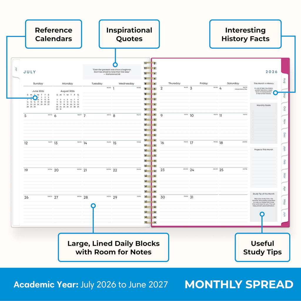 2026-2027 Weekly and Monthly Academic Year Student Planner Calendar, July 2026 - June 2027, 8.5" x 11", Flexible Cove... - Image 4