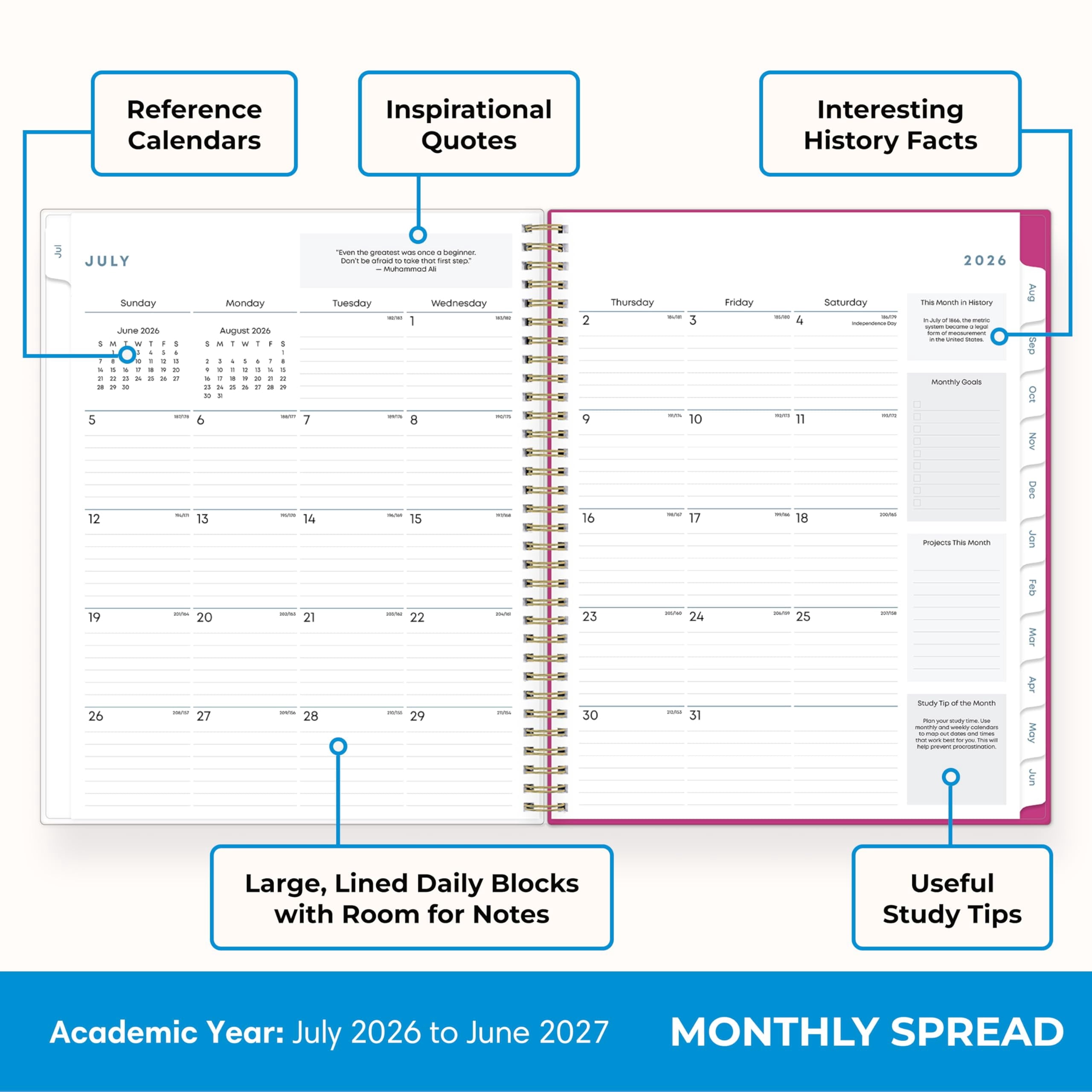 2026-2027 Weekly and Monthly Academic Year Student Planner Calendar, July 2026 - June 2027, 8.5" x 11", Flexible Cove... - Image 4
