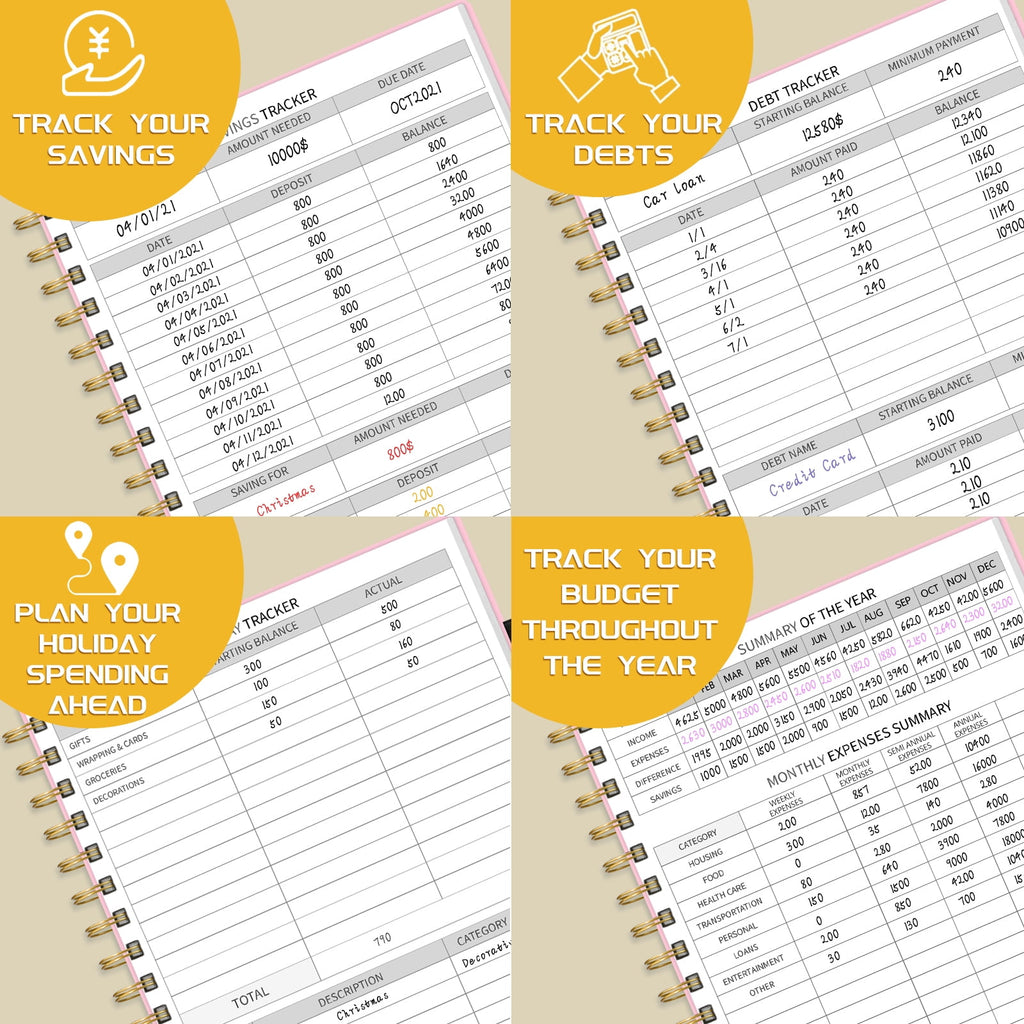 Monthly Budget Planner, Expense Tracker Notebook, Bill Organizer & Finance Planner, 7"x10", Pink - Image 5