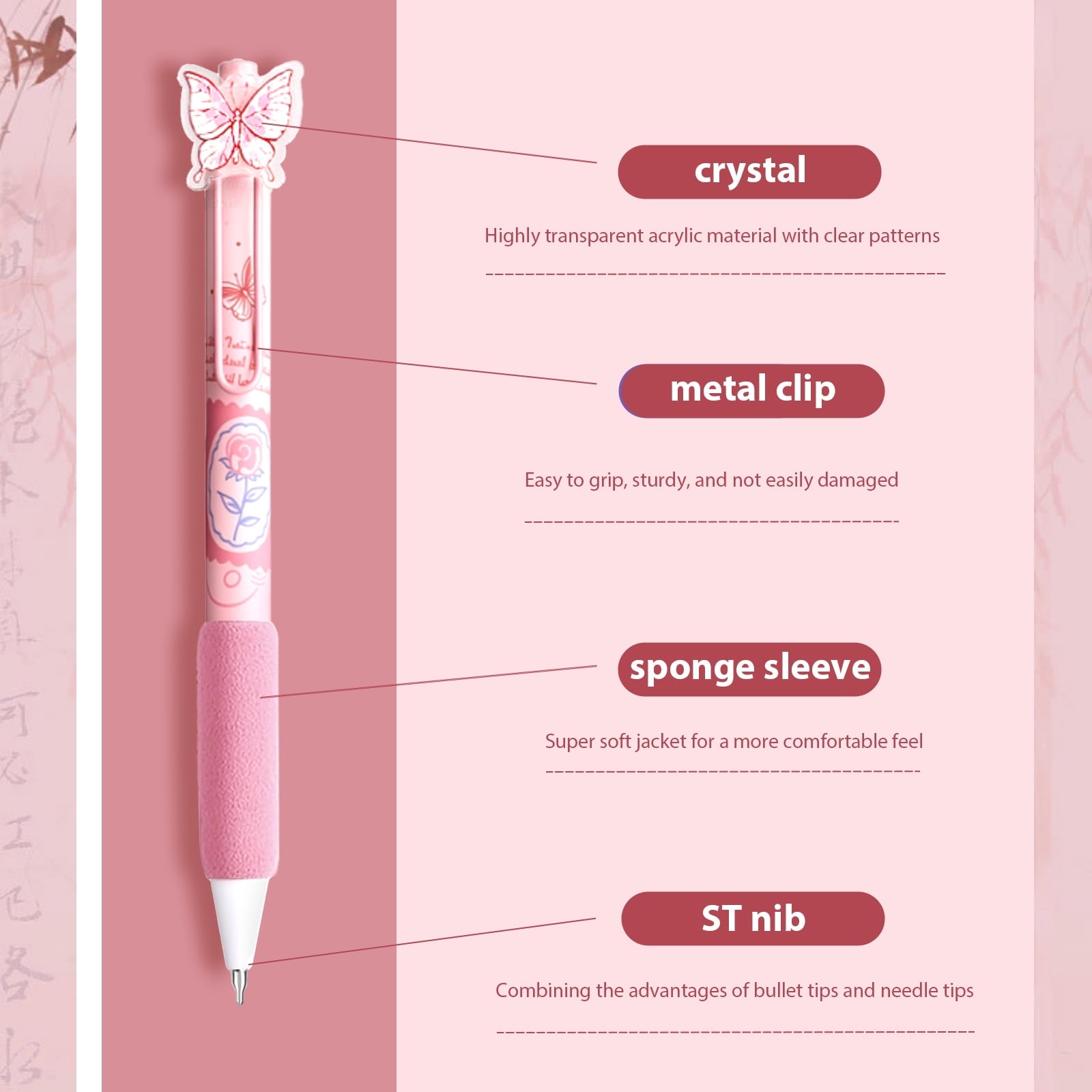 8 Pcs Pink Coquette Rose Butterfly Pens Cute Retractable Gel Pens 0.5mm Black Ink Writing Pen for Women Men Pen Set Office Home Supplies - Image 6