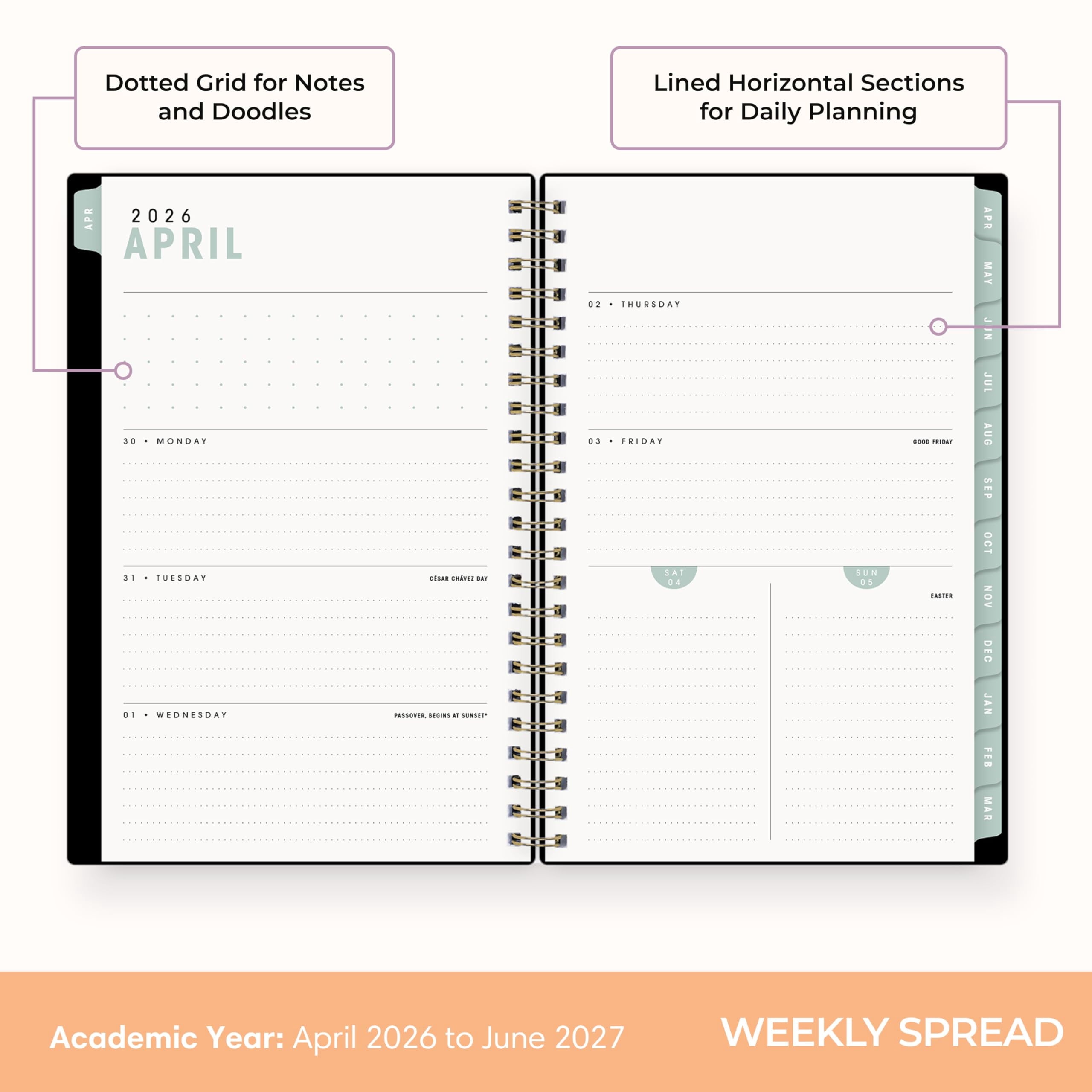 Brook Gossen 15 Month 2026-2027 Weekly and Monthly Academic Year Planner Calendar, April 2026 - June 2027, 5" x 8", F... - Image 3