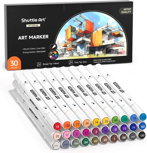 (2 pack) 30 Colors Dual Tip Art Markers,Shuttle Art Marker Pens for Adult Coloring Books Sketching and Card Making - Image 2