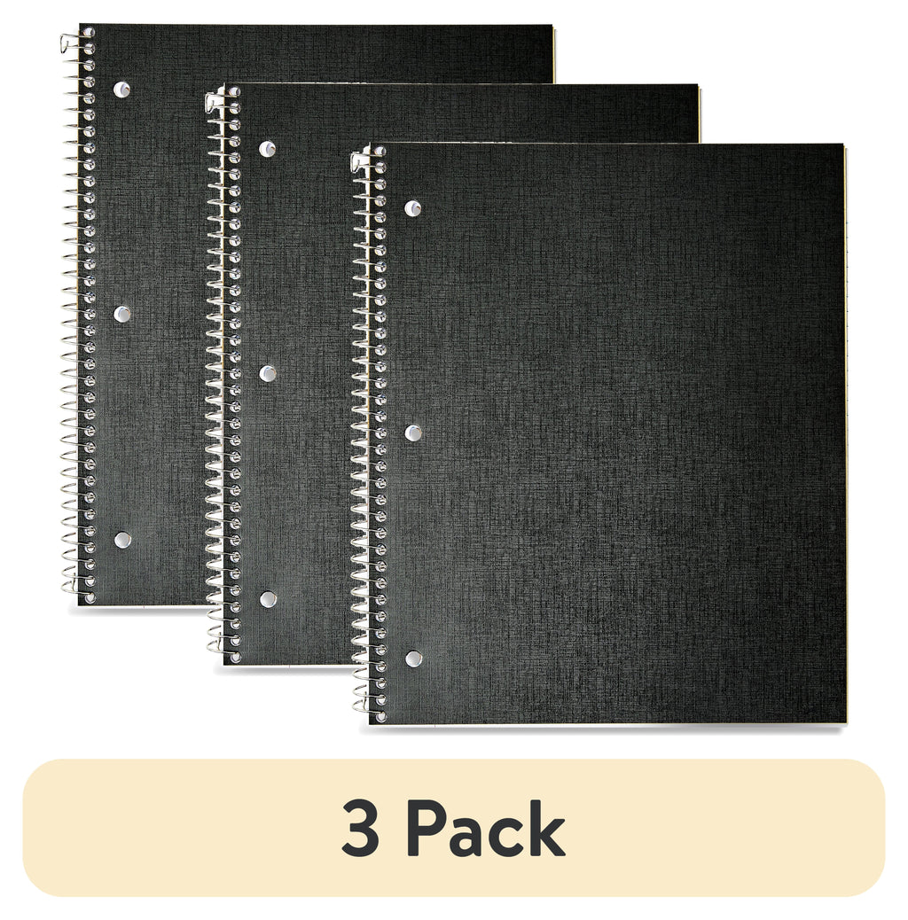 (3 pack) College Ruled 1-Subject Poly Notebook, Black, 9" x 11", 100 Sheets