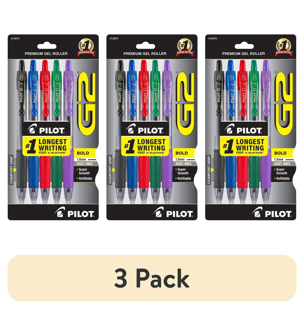 (3 pack) G2 Retractable Gel Ink Pens, Bold Point, 1.0mm, Assorted Colors, 5 Pack