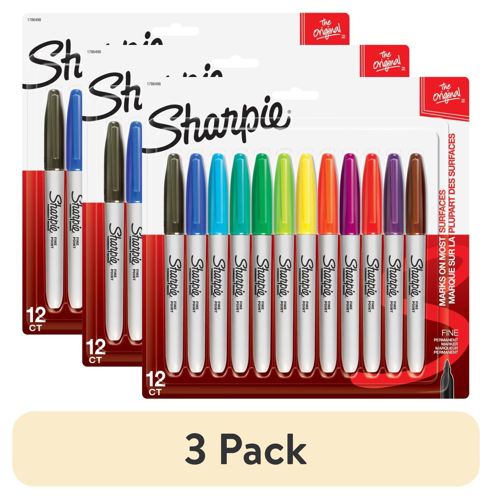 (3 pack) Sharpie Permanent Markers, Fine Point, Assorted Colors, 12 Count
