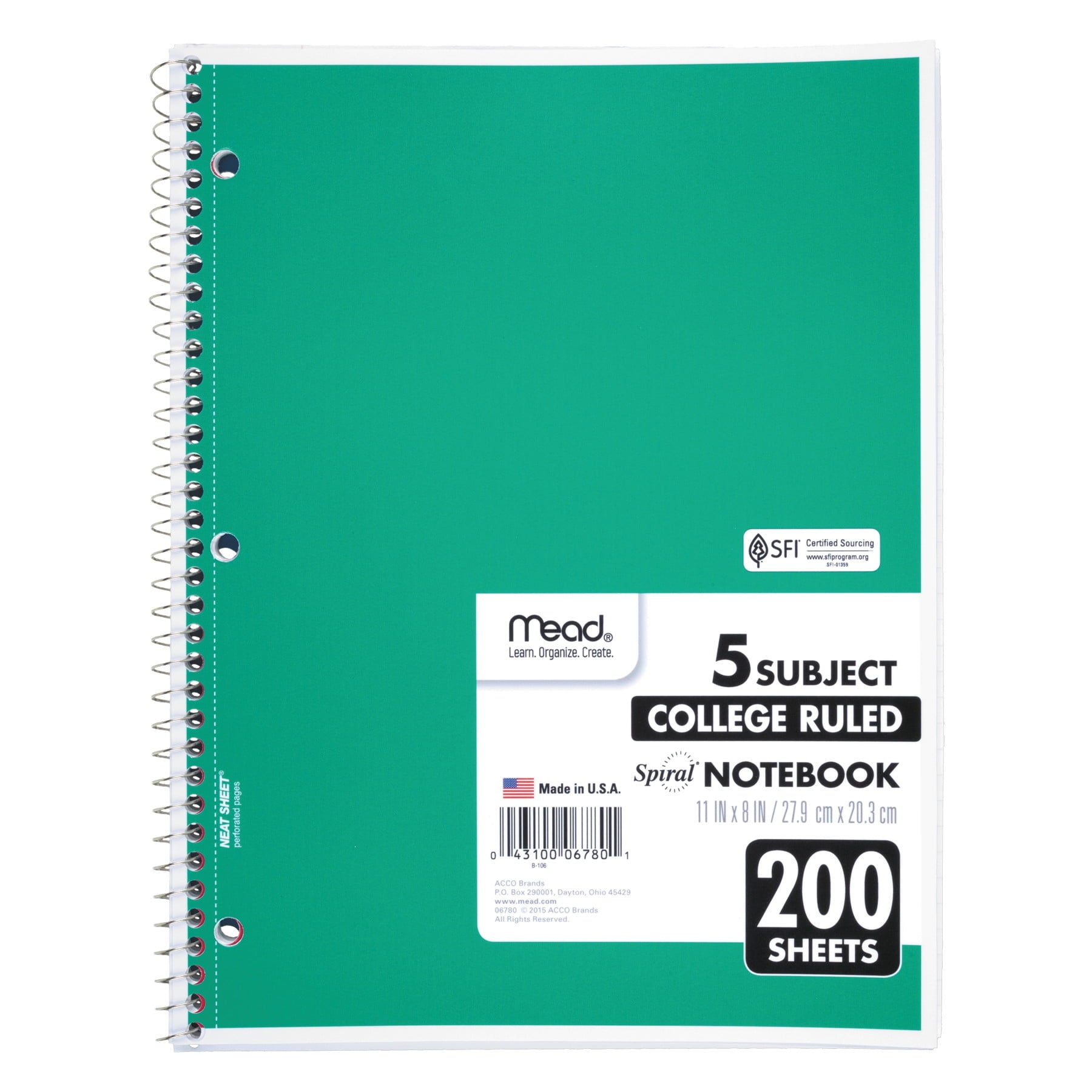 Spiral Notebook, 5 Subject, College Ruled, 200 Sheets, Assorted (06780) - Image 3