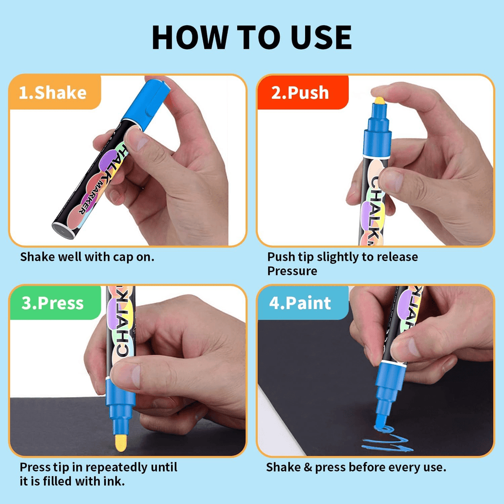 Liquid Chalk Markers Pens,8 Colors Washable & Wet Erase Neon Chalk Makers for Blackboard,Chalkboard Signs,Glass Windo... - Image 3
