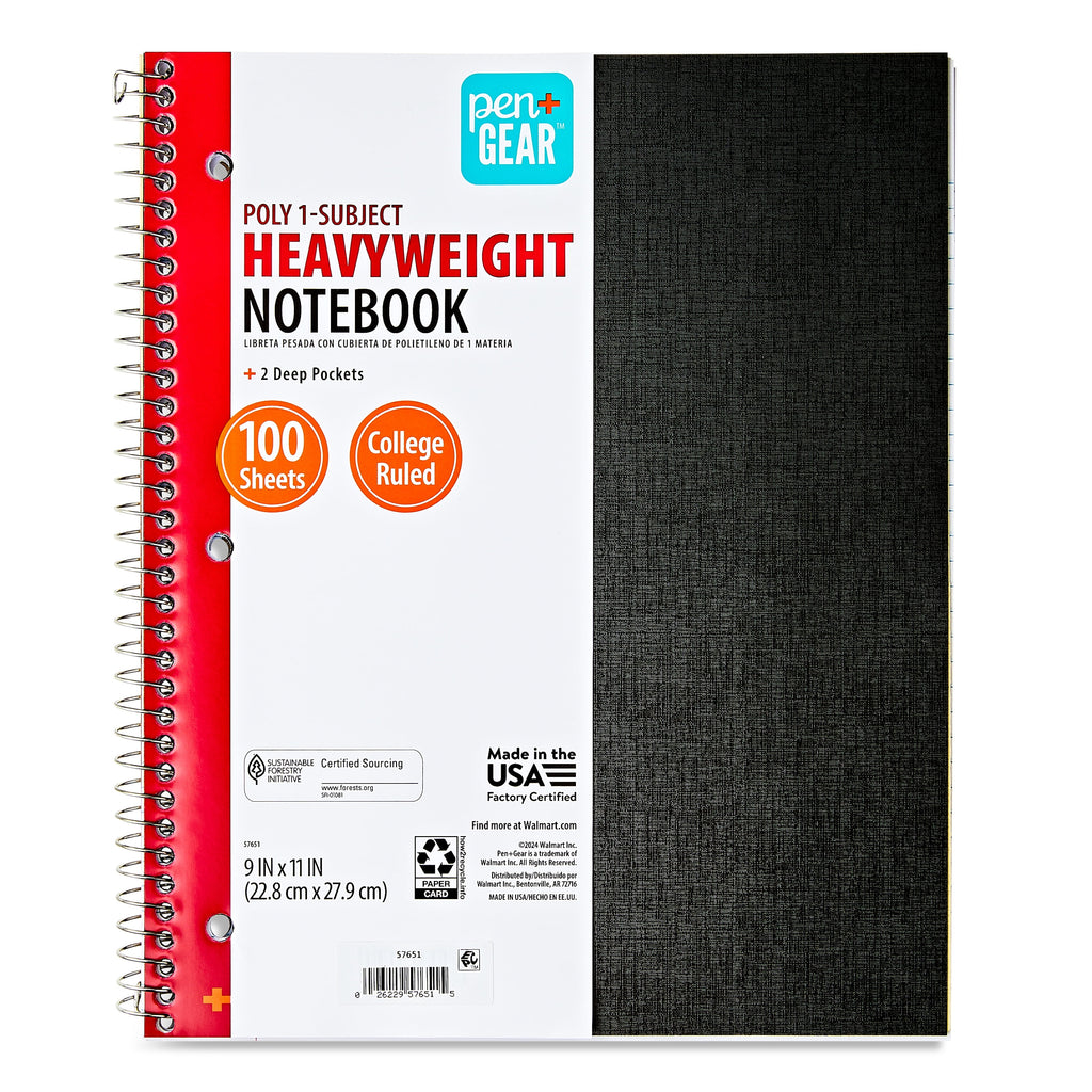 (3 pack) College Ruled 1-Subject Poly Notebook, Black, 9" x 11", 100 Sheets - Image 6