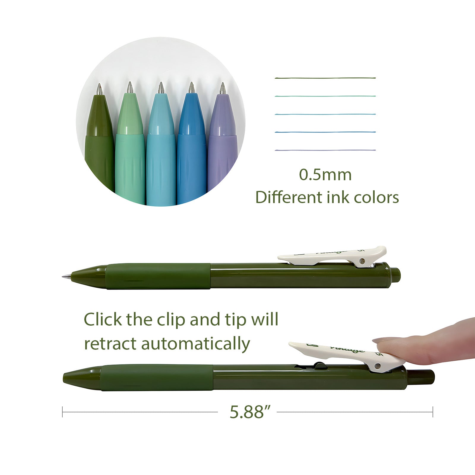 Multi-Color Retractable Gel Pen Set (5 pack), 0.5mm Fine Point, for Writing, Journaling, Drawing, Home and Office, Co... - Image 2
