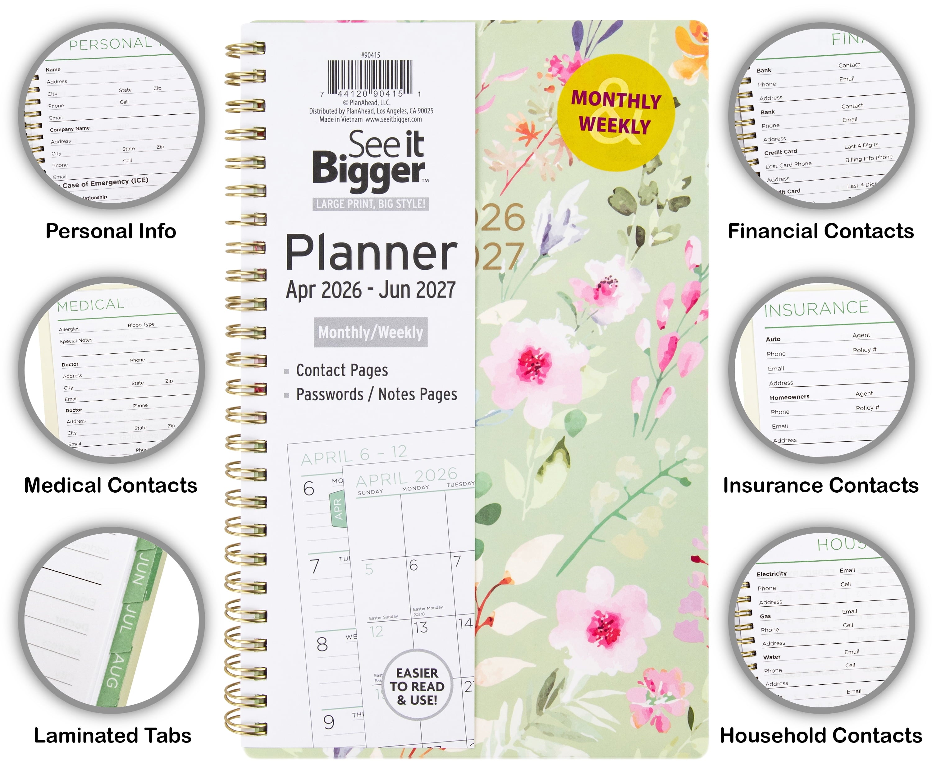 See It Bigger M/W Planner, Medium (5.5" x 8.75"), Floral, 15-Month: Apr 2026 - Jun 2027 - Image 2