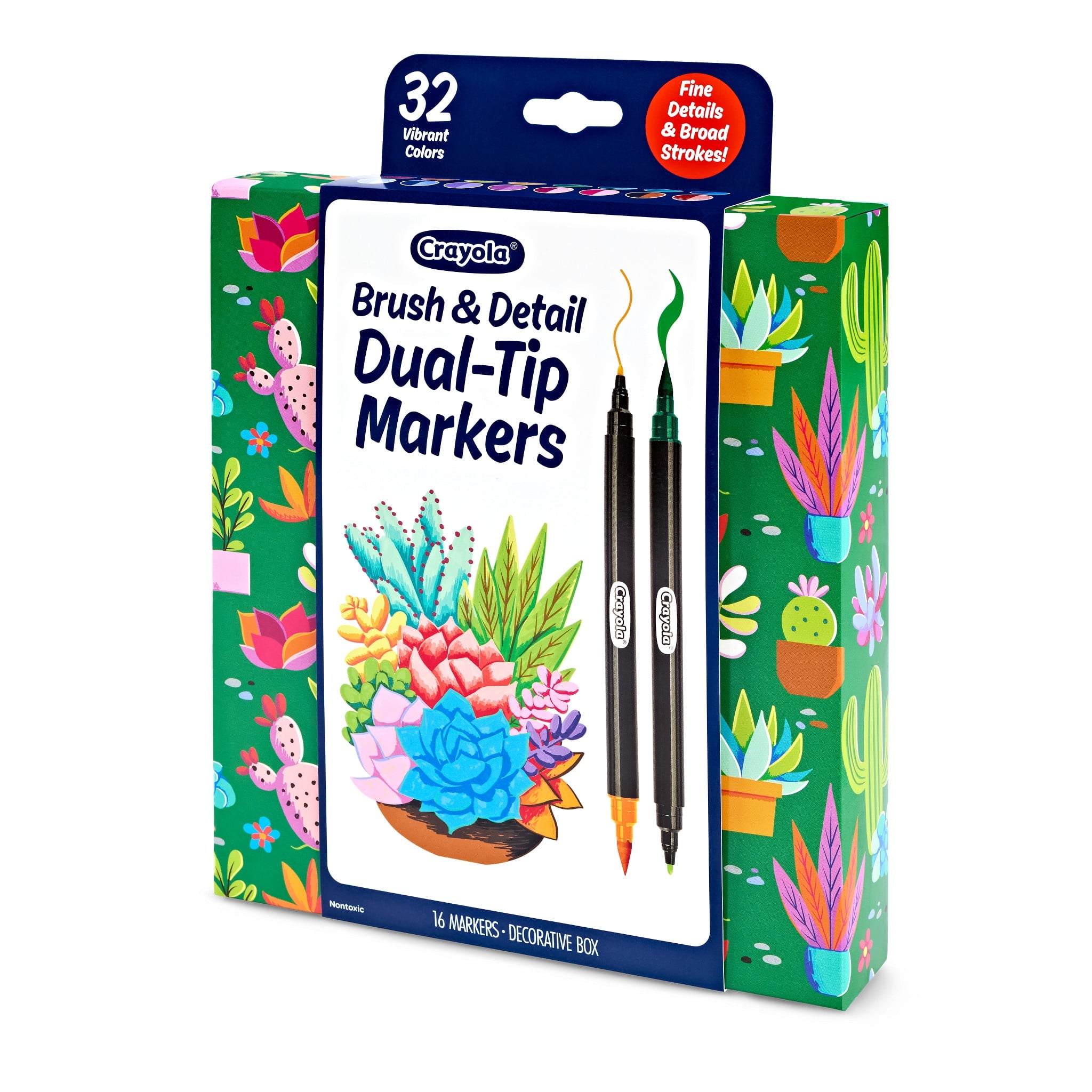 Crayola Brush & Detail Dual Tip Marker Set, 16 Markers, 32 Colors, Adult Coloring Markers, Gifts for Teens & Adults - Image 2