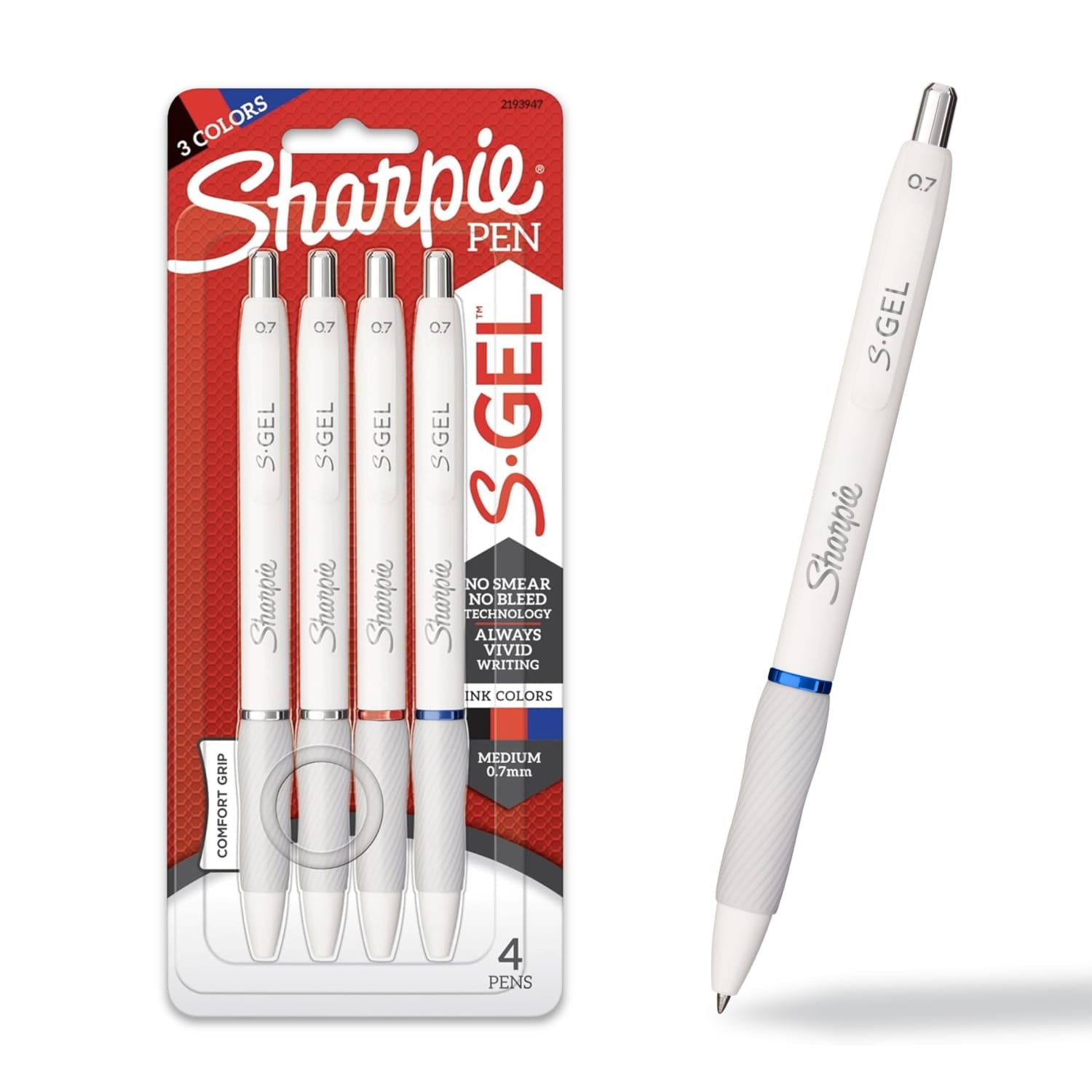 (3 pack) Sharpie S-Gel, Gel Pens, Medium Point (0.7mm), Black, Red and Blue Gel Ink Pens, 4 Count - Image 2