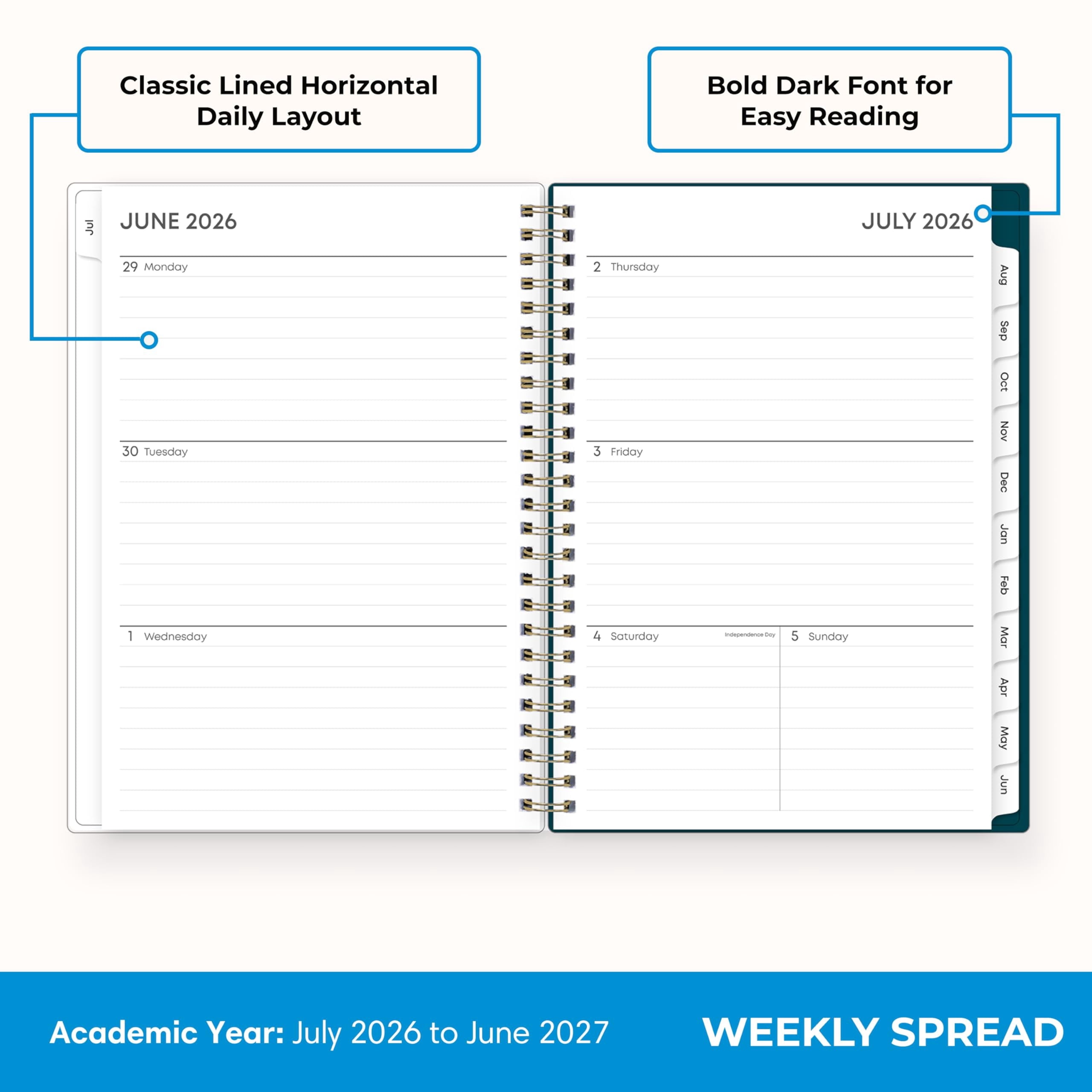 Blue Sky 2026-2027 Weekly and Monthly Academic Year Planner Calendar, July 2026 - June 2027, 5.875" x 8.625", Flexible Cover, Wirebound, Lam - Image 3