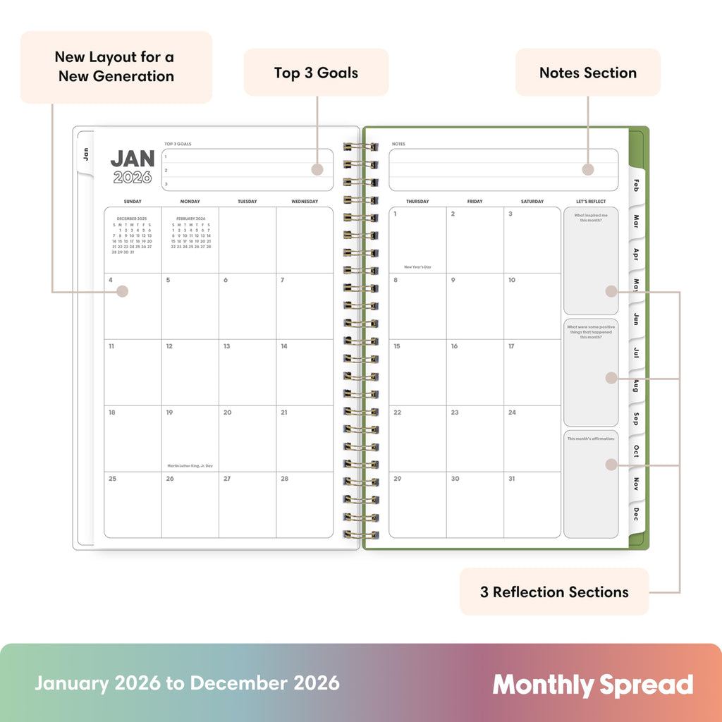 2026 Weekly and Monthly Planner Calendar, January 2026 - December 2026, 5" x 8", Flexible Interchangeable Cover, Dura... - Image 3