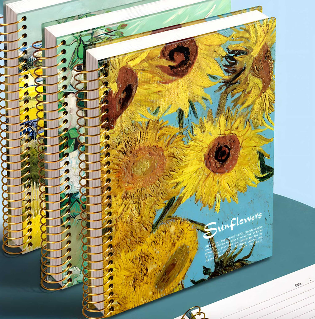 Large Spiral Notebook, B5, 8x10, Big, Hardcover, Lay-flat, Lined, Van Gogh Sunflower - Image 3