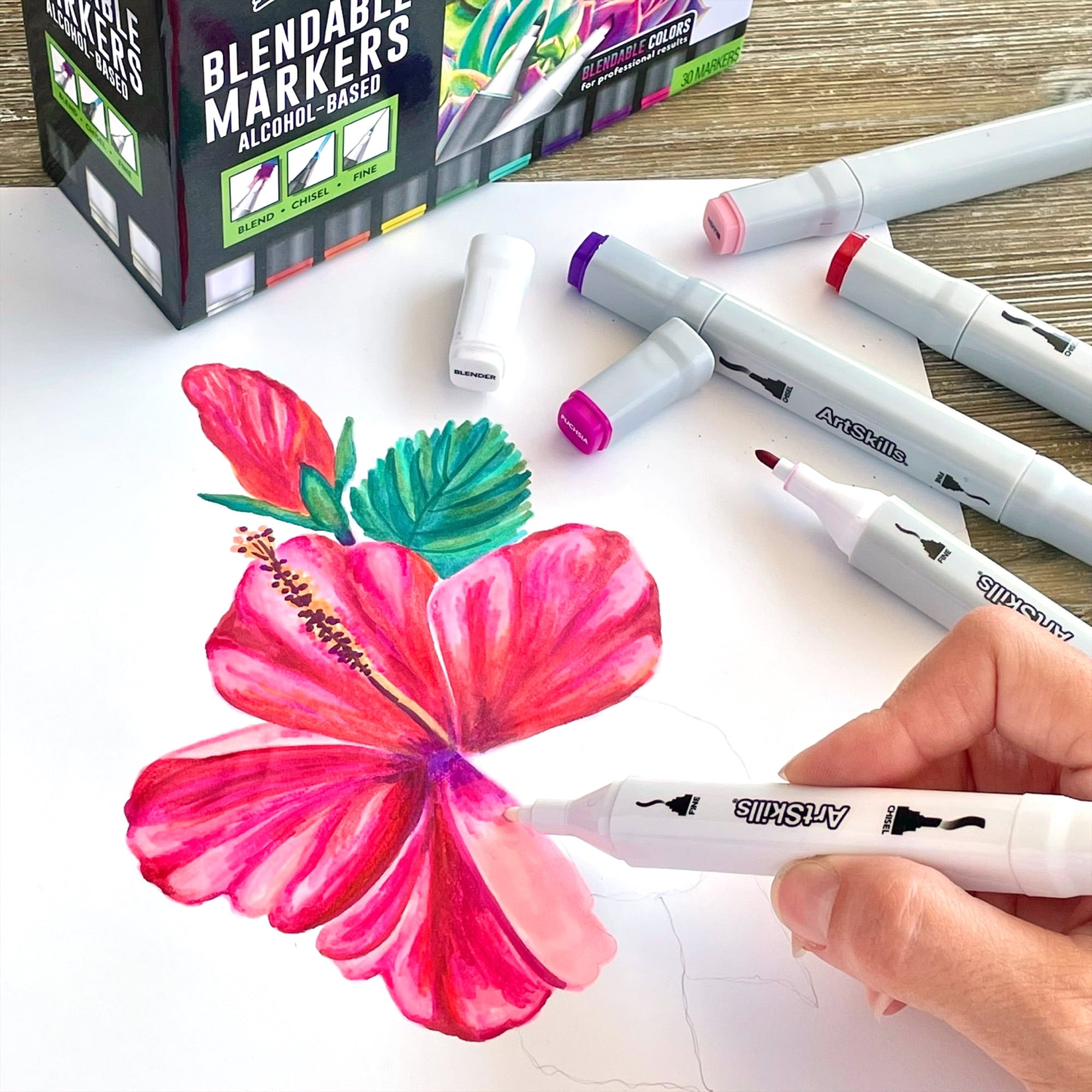 Dual-Tip Blendable Alcohol Markers with Colorless Blenders, for Adults & Teens, 32 Count - Image 4