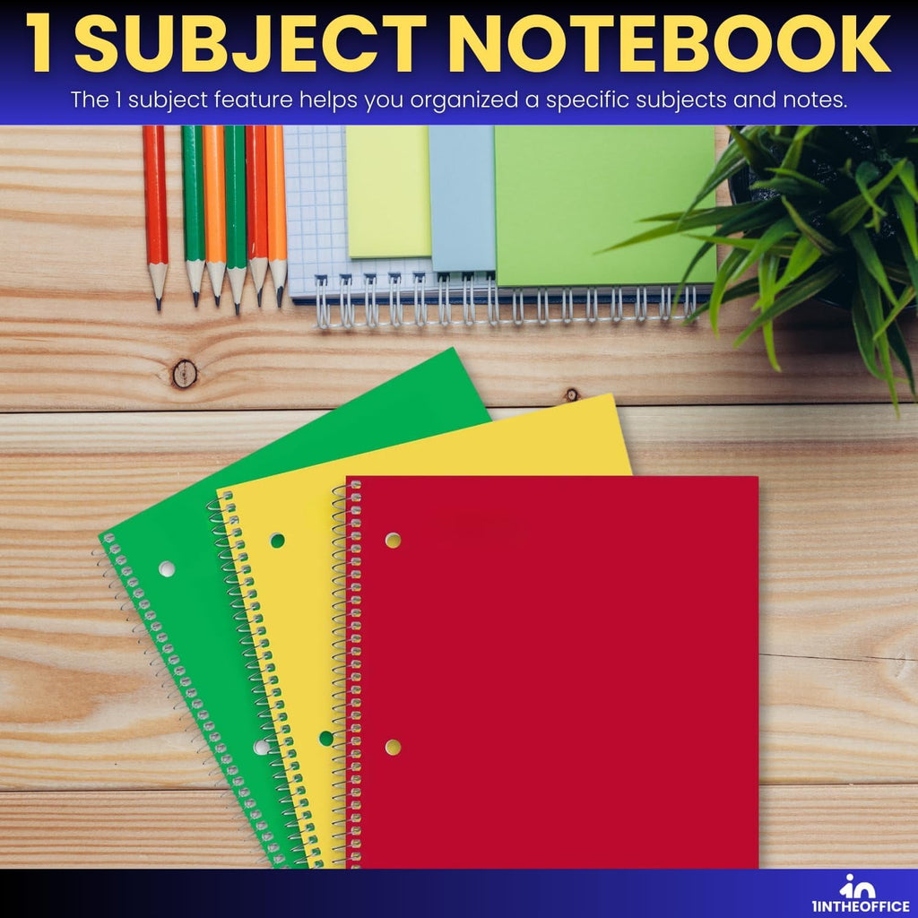 1InTheOffice Spiral Notebook College Ruled, College Ruled Spiral Notebook, 1 Subject Notebook, 1 Subject Spiral Notebook, 8" x 11", 3-Hole P - Image 4