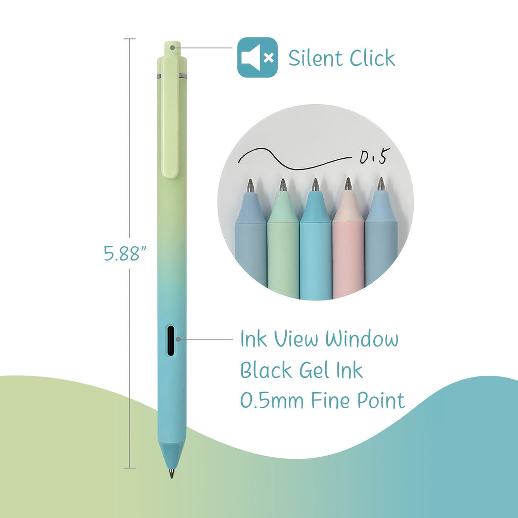 Whisper Fusion Silent Retractable Gel Pen Set (5 Pack), 0.5mm Fine Point Black Ink - Image 2