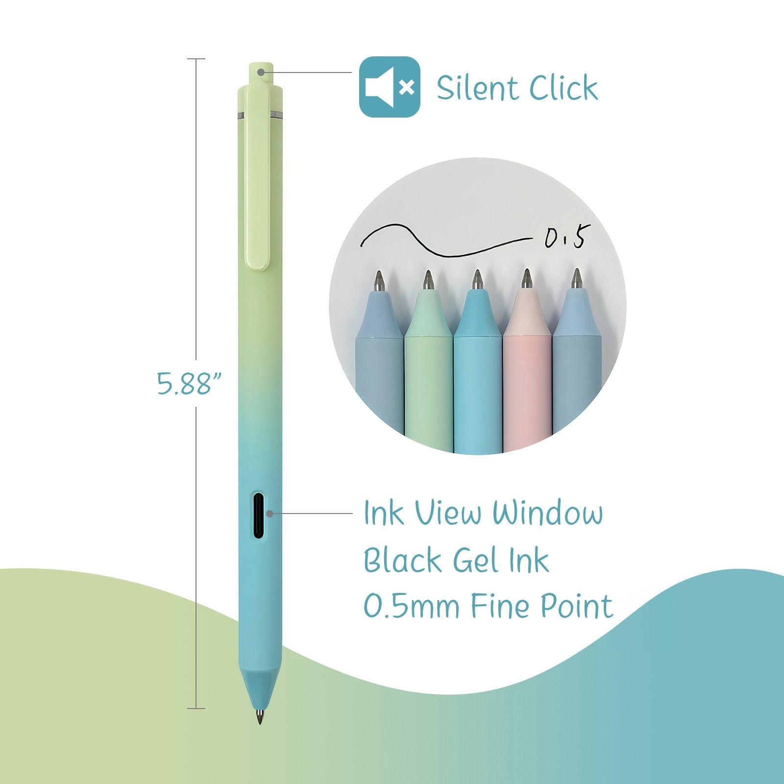 Whisper Fusion Silent Retractable Gel Pen Set (5 Pack), 0.5mm Fine Point Black Ink - Image 2