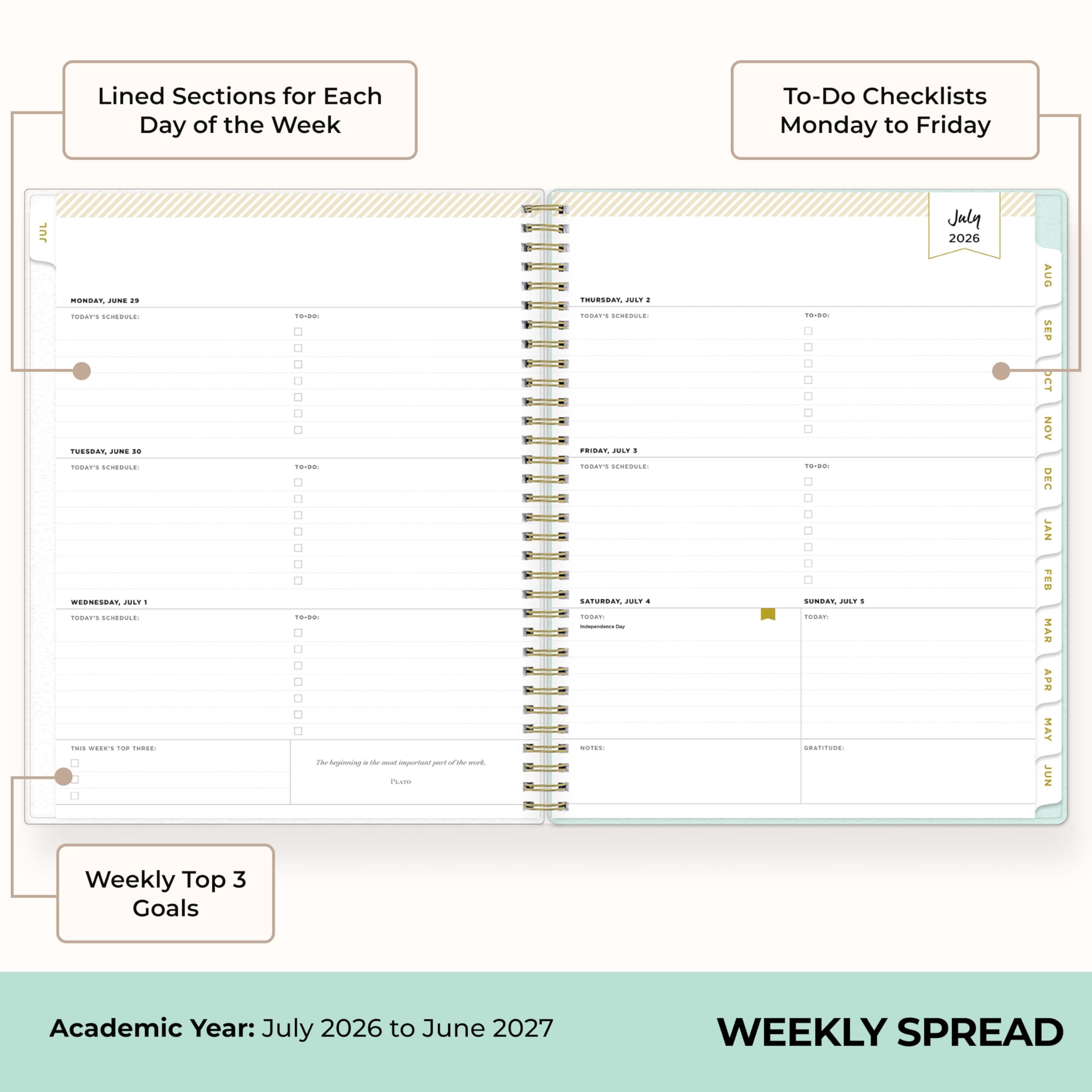 2026-2027 Weekly and Monthly Academic Year Planner Calendar, July 2026 - June 2027, 8.5" x 11", Flexible Cover, Lamin... - Image 3
