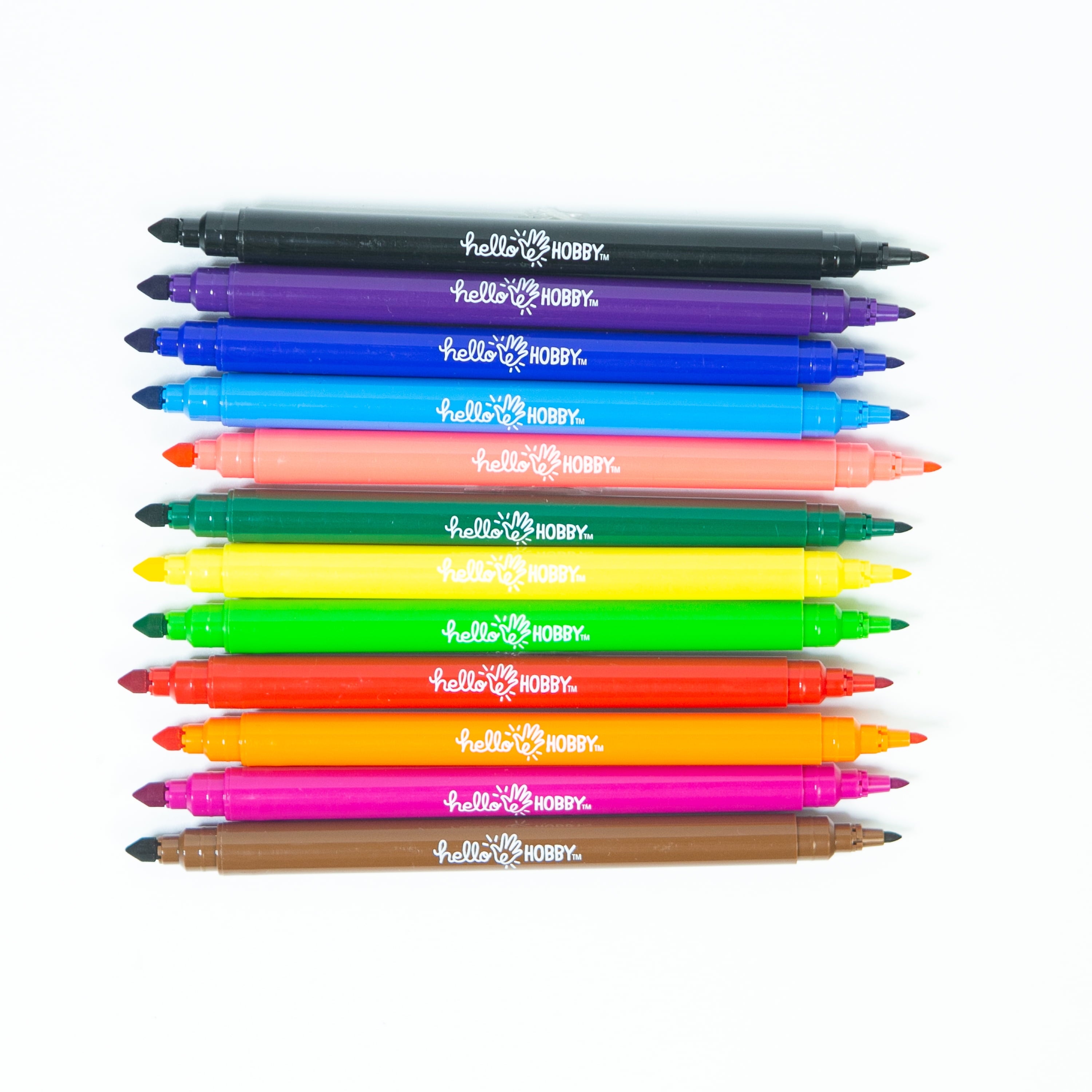 Hello Hobby Washable Dual Tip Markers, Brush and Fine Tips, Assorted Classic Colors, 12 Count - Image 2