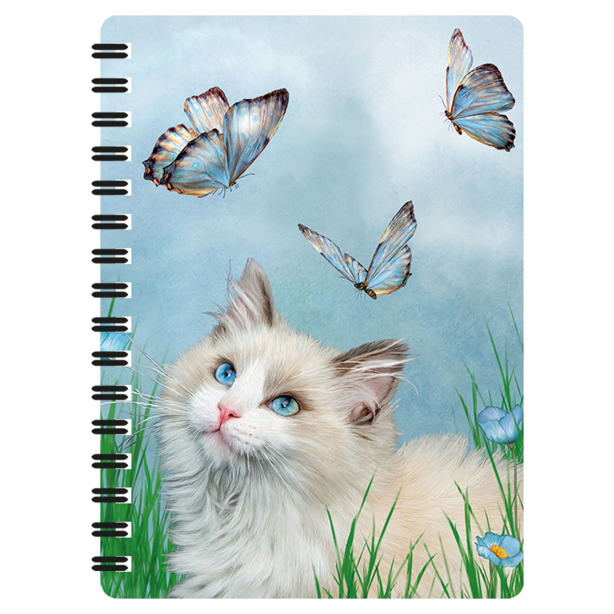 3D LiveLife Jotter - Ragdoll & Butterflies. Spiral Bound A6 5.5x4in Small Animal Notebook, 80 Plain Recycled Pages, C...