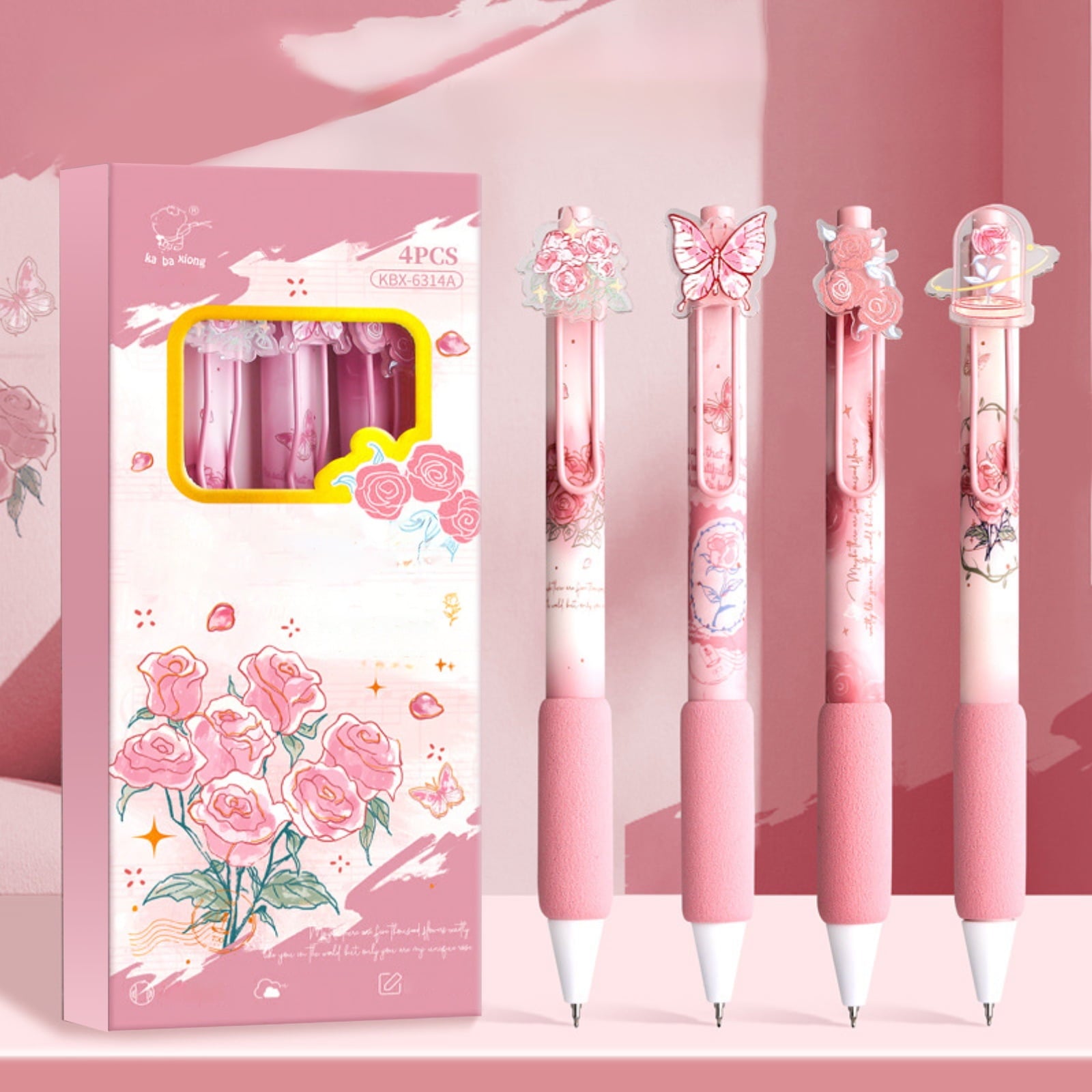 8 Pcs Pink Coquette Rose Butterfly Pens Cute Retractable Gel Pens 0.5mm Black Ink Writing Pen for Women Men Pen Set Office Home Supplies - Image 5