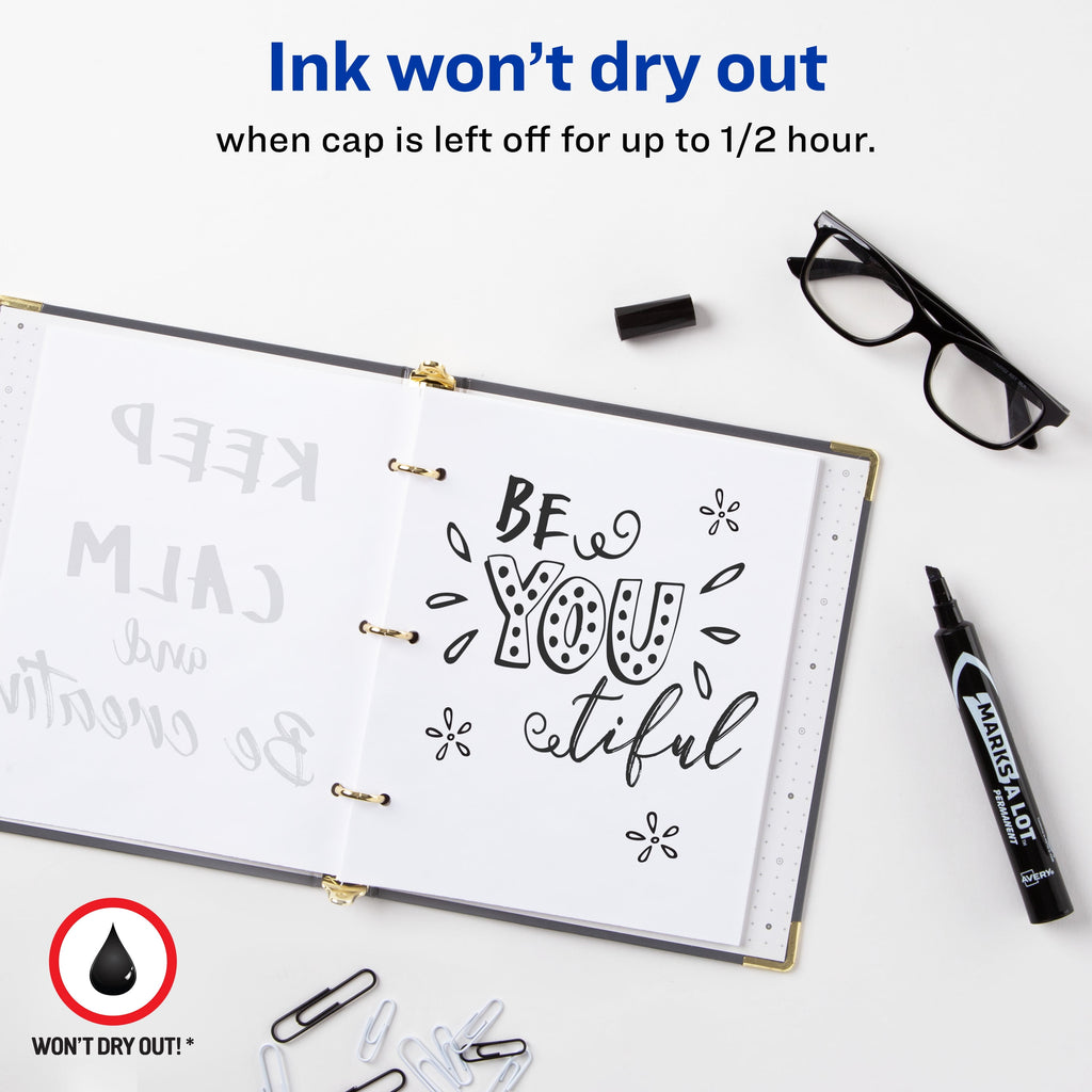 Marks A Lot Permanent Markers, Large Desk-Style, Black, 36/BX - Image 3